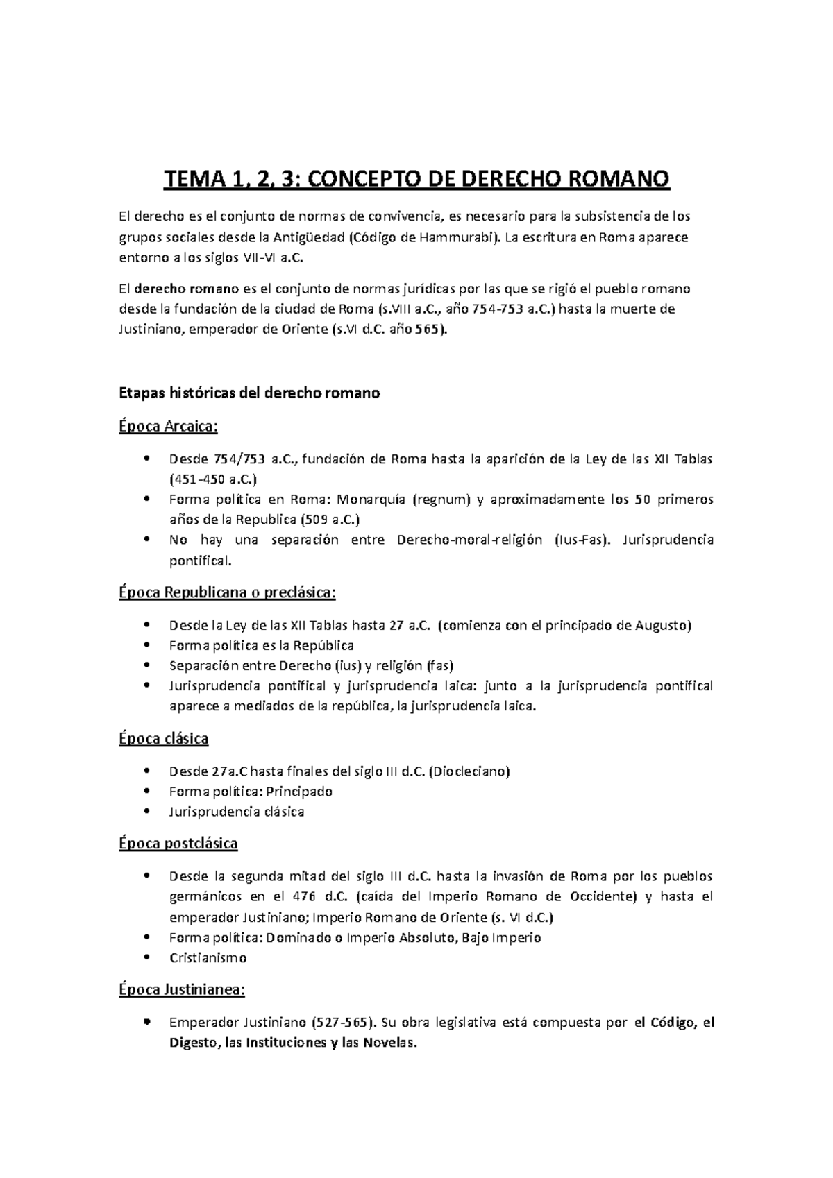 Derecho Romano Apuntes - TEMA 1, 2, 3: CONCEPTO DE DERECHO ROMANO El ...