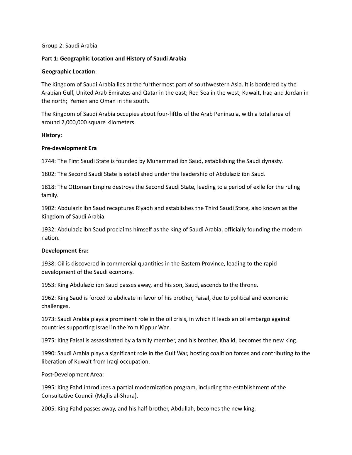 CA1-Manuscript - Notes - Group 2: Saudi Arabia Part 1: Geographic ...