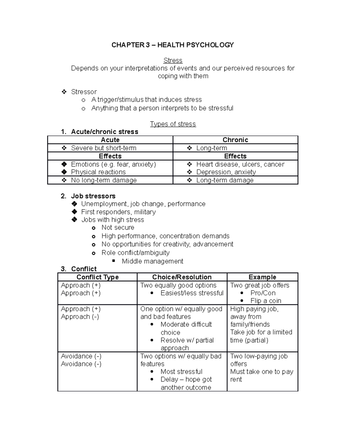 Chapter 3: Health Psychology - CHAPTER 3 – HEALTH PSYCHOLOGY Stress ...