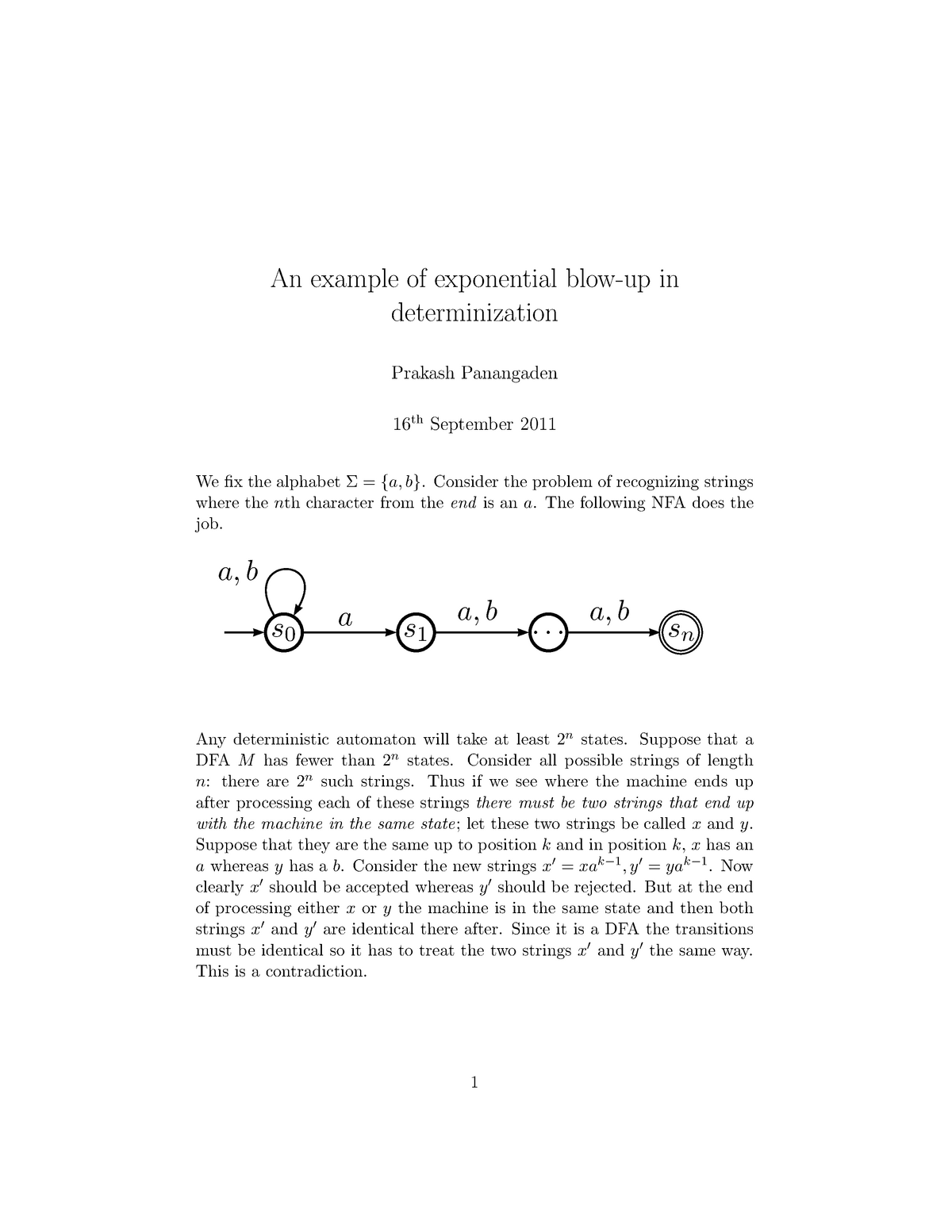 Blow up theory of computation An example of exponential blowup in determinization Prakash