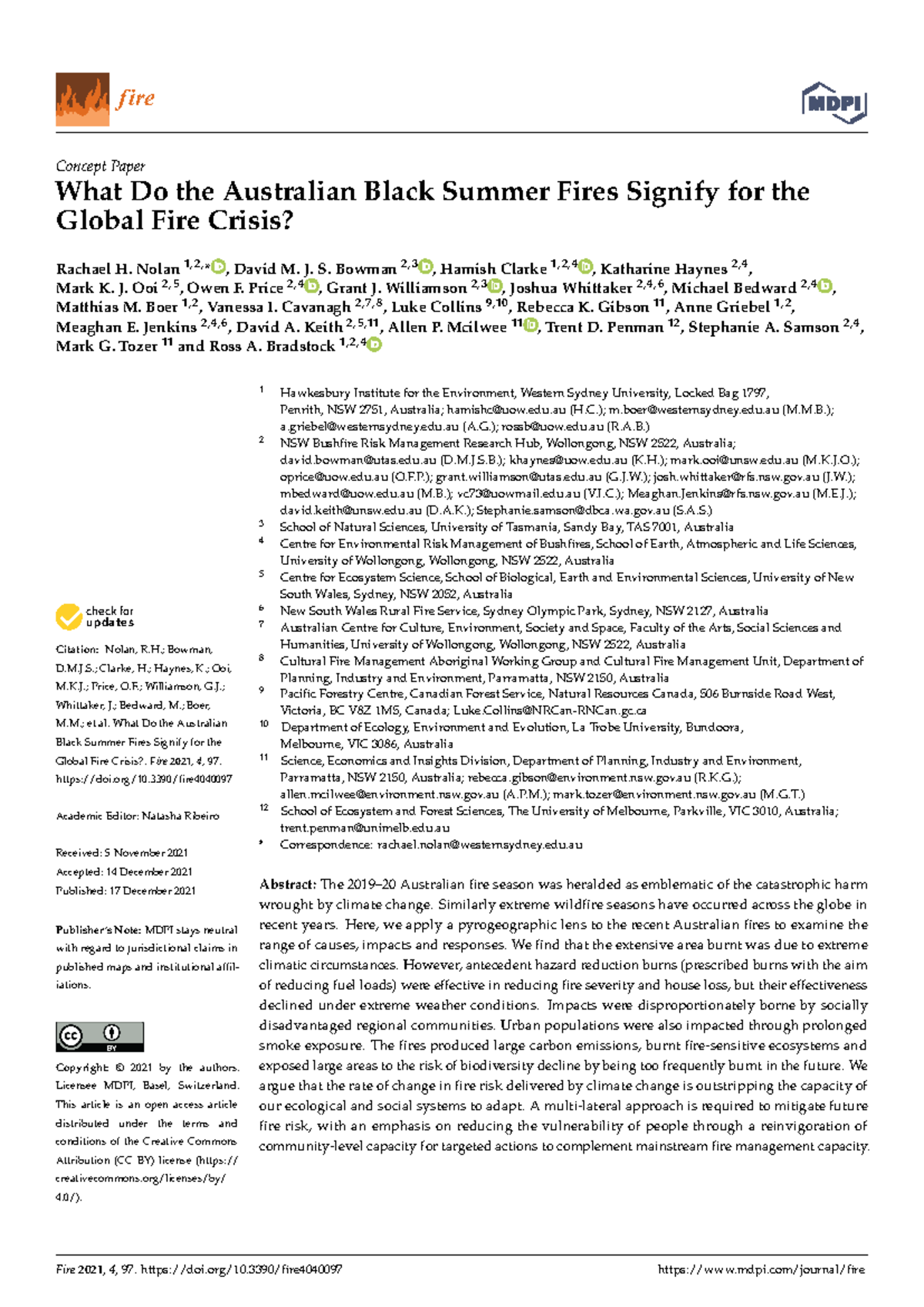Nolan etal 2021 What Do the Australian Black Summer Fires Signify for