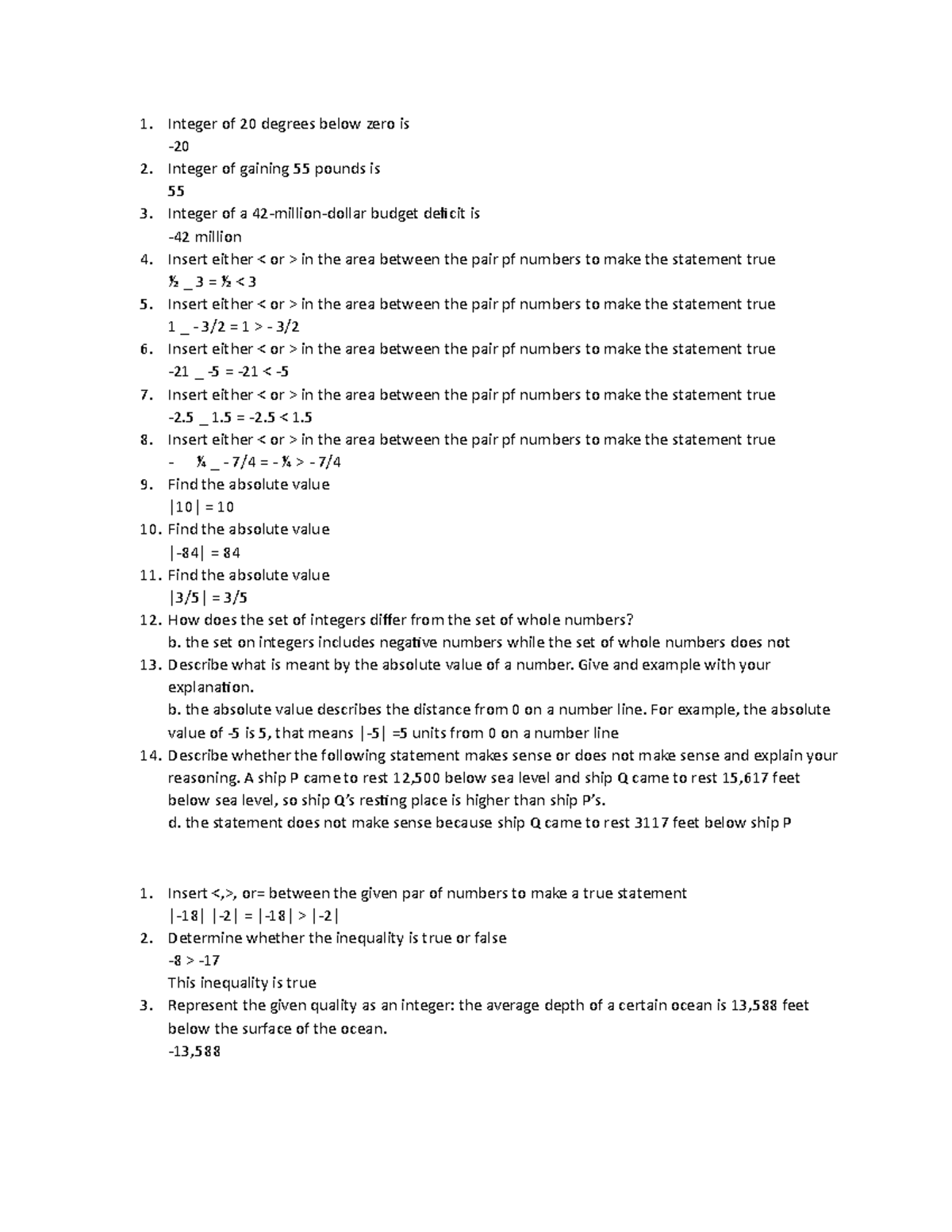 MAT 0100 Quiz 1 Answers to quiz one of College Algebra 2022 Integer