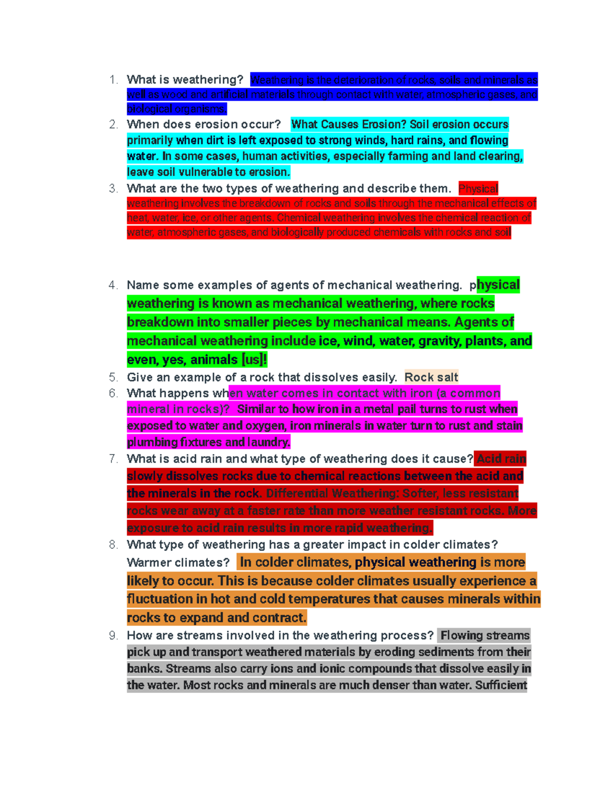 Study Notes Weathering - 1. What Is Weathering? Weathering Is The ...