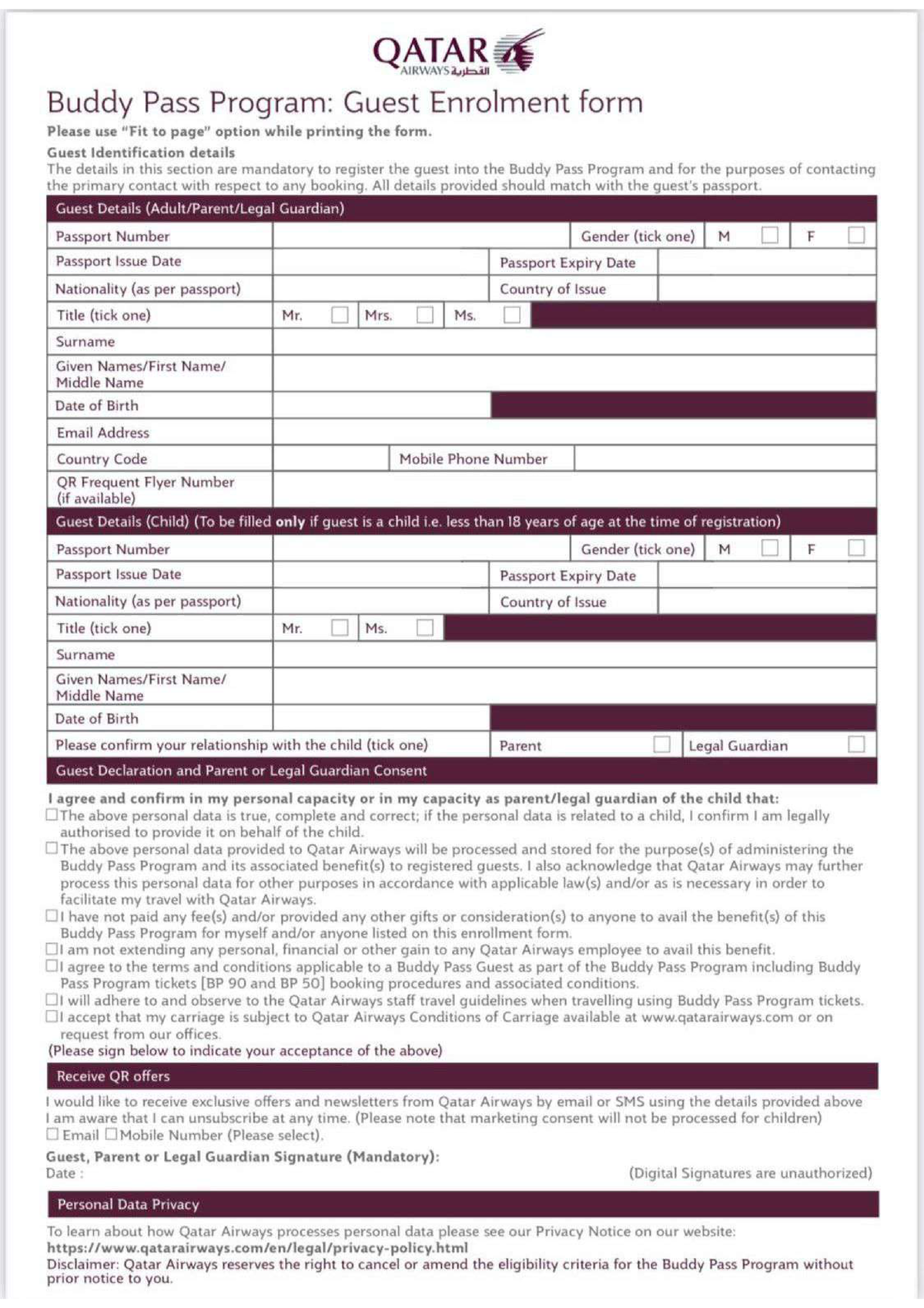 qatar airways travel declaration form from england