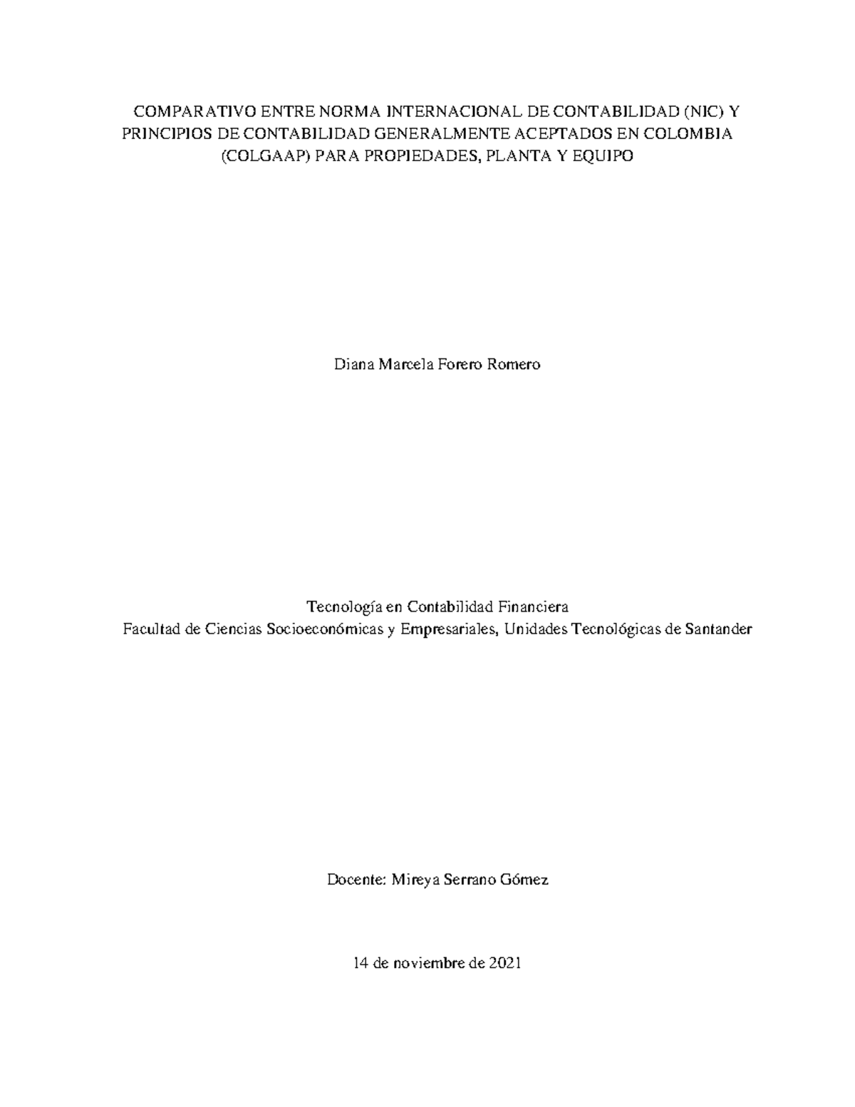 Ensayo Tercer Corte Comparativo Entre Norma Internacional De Contabilidad Nic Y Principios