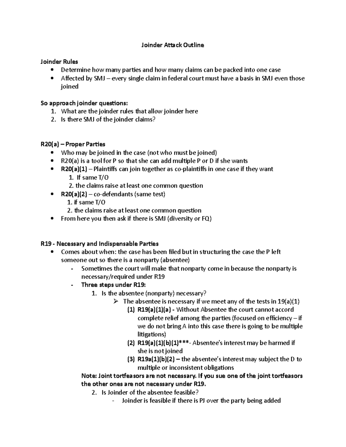 Joinder Attack Outline Joinder Attack Outline Joinder Rules Determine
