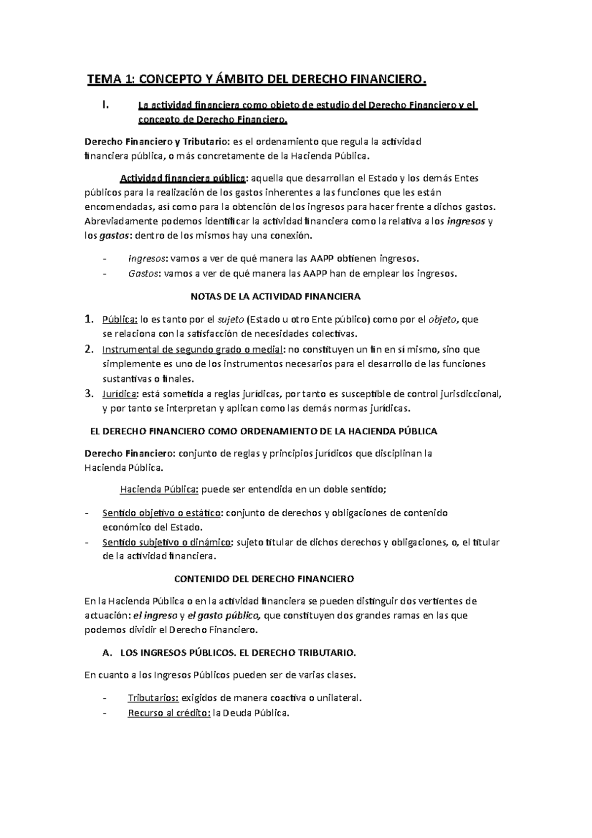 TEMA 1 Financiero - Apuntes 1 - TEMA 1: CONCEPTO Y ÁMBITO DEL DERECHO ...