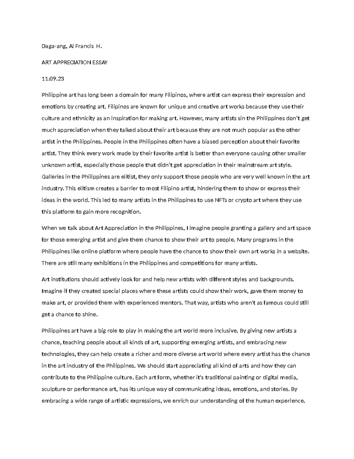 daga-ang-art-appreciation-daga-ang-al-francis-h-art-appreciation