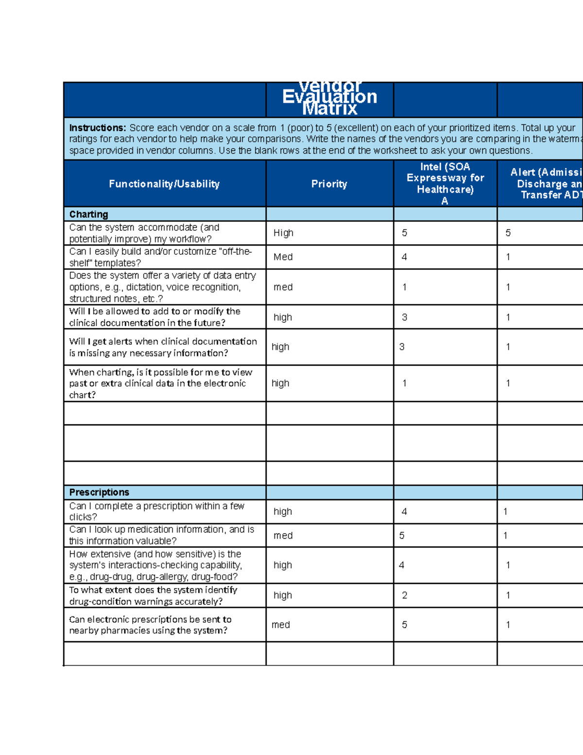Him500 evaluation matrix template - Vendor Evaluation Matrix ...