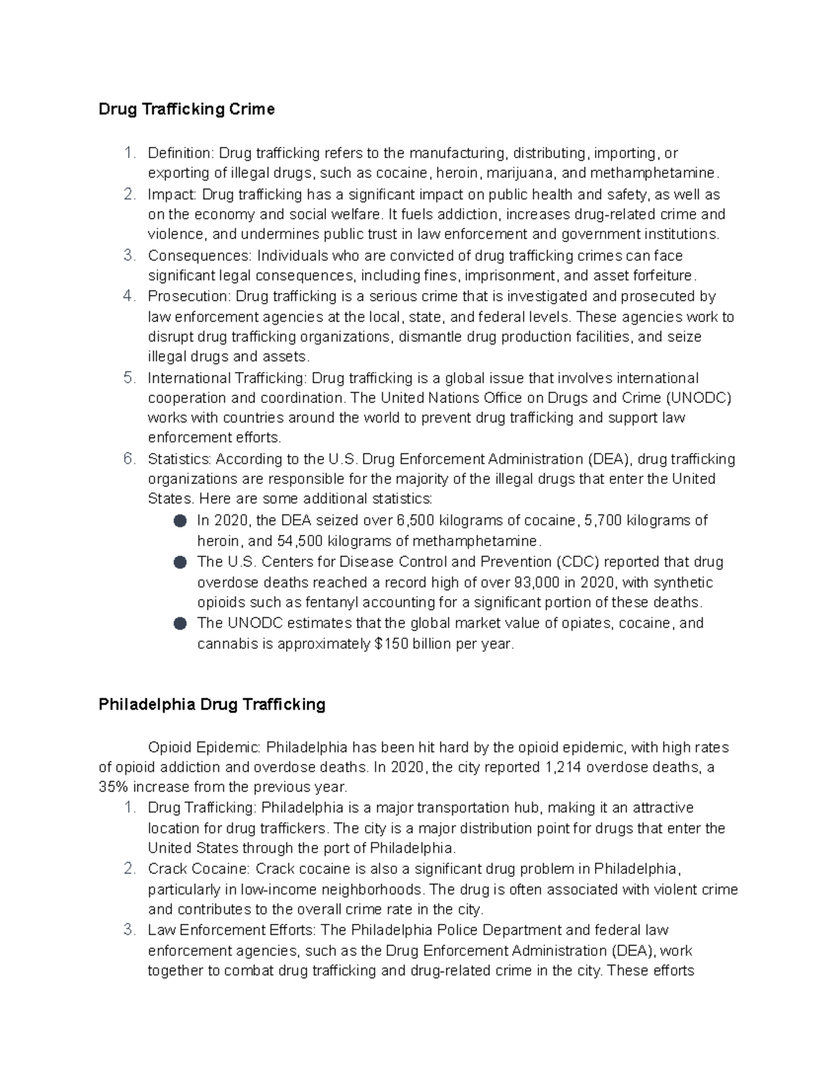 Drug Trafficking Crime Notes - Drug Trafficking Crime 1. Definition ...