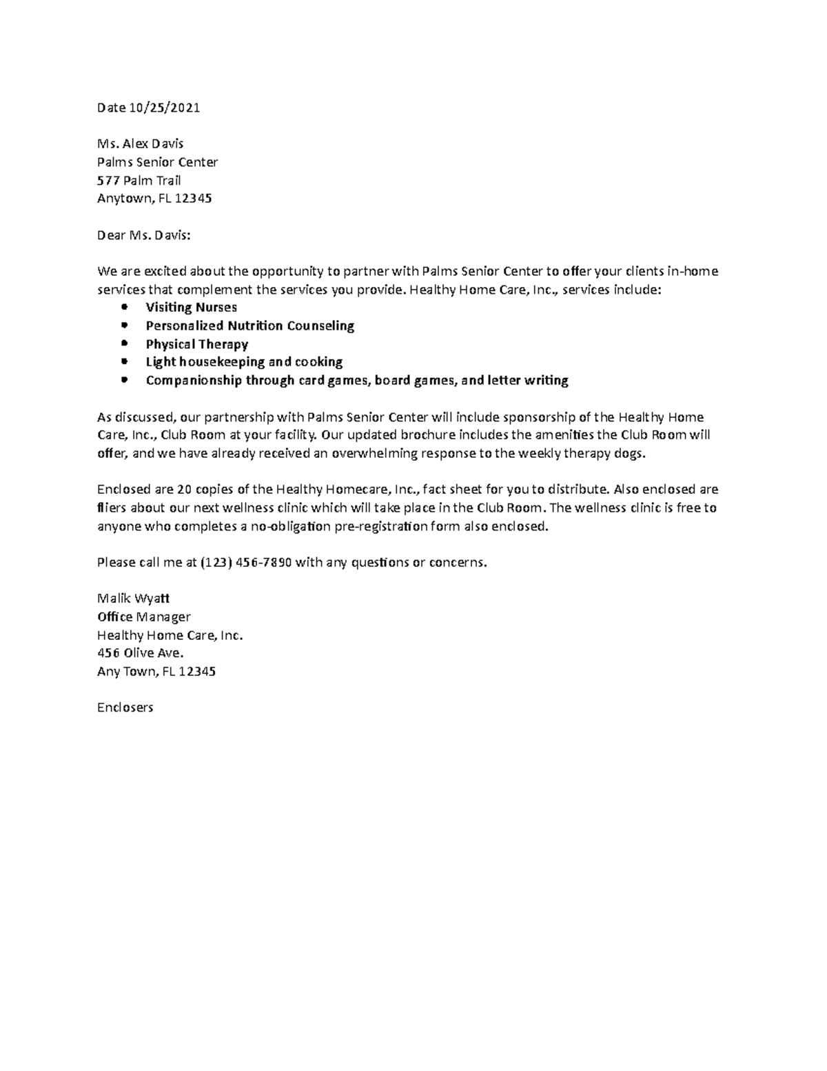 Healthy Homecare Inc Letter - Date Ms. Alex Davis Palms Senior Center ...