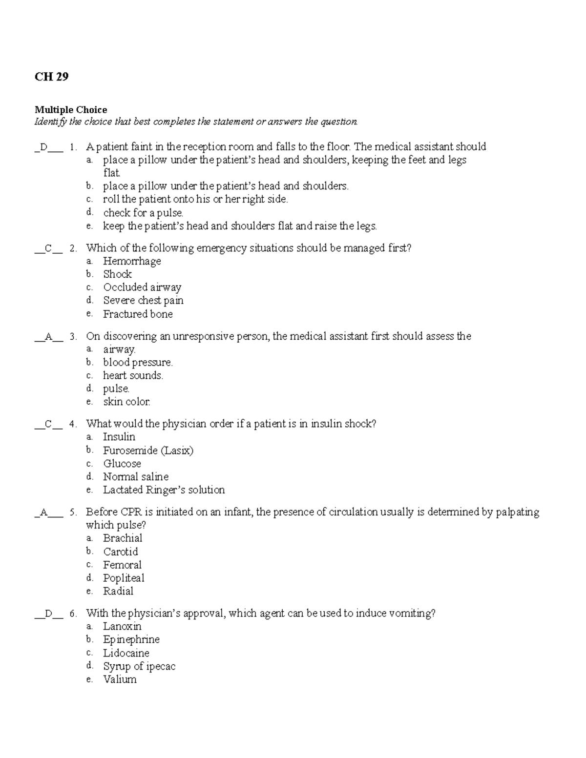 Ch 29 Na - Notes - Ch 29 Multiple Choice Identify The Choice That Best 