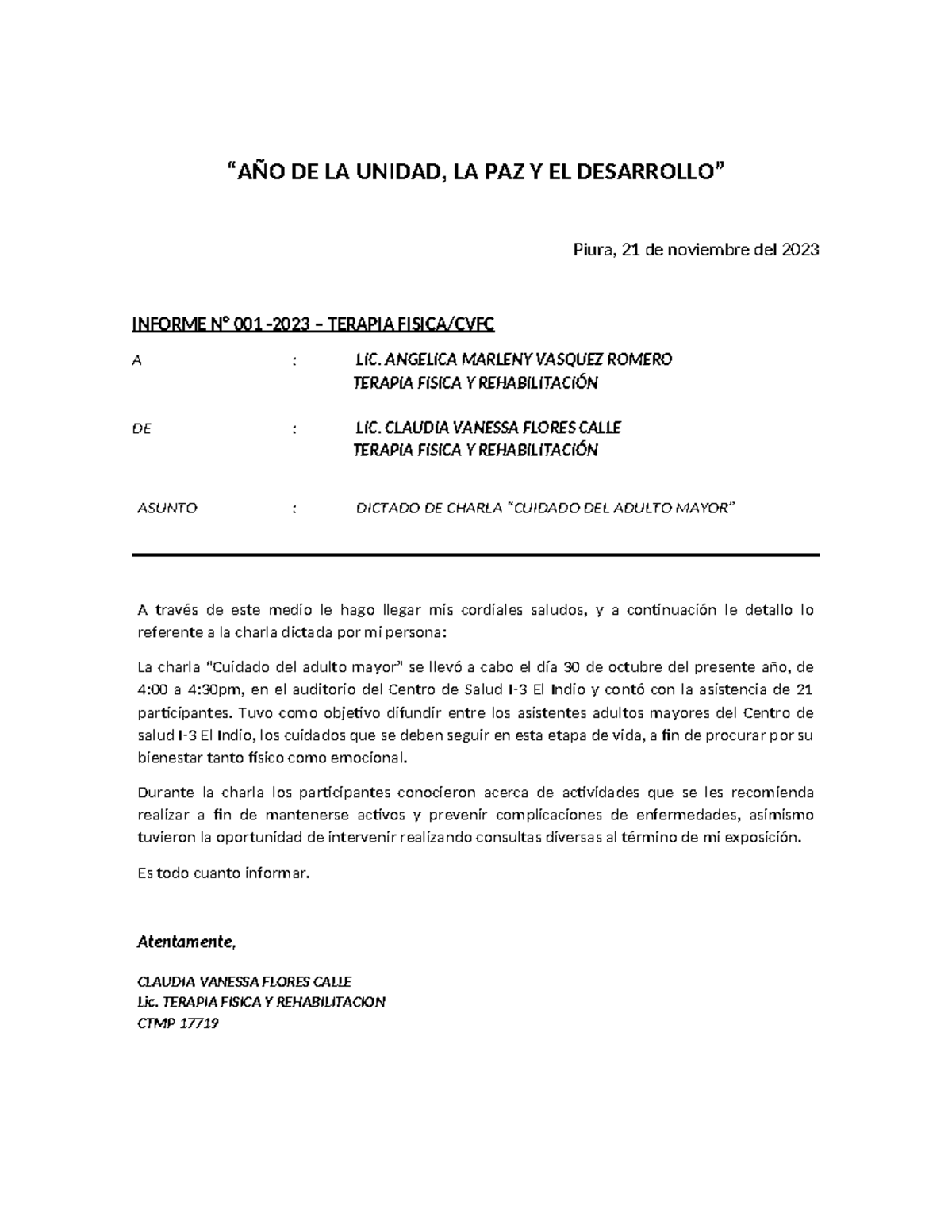 Informe cvfc - PRACTICA - “AÑO DE LA UNIDAD, LA PAZ Y EL DESARROLLO ...
