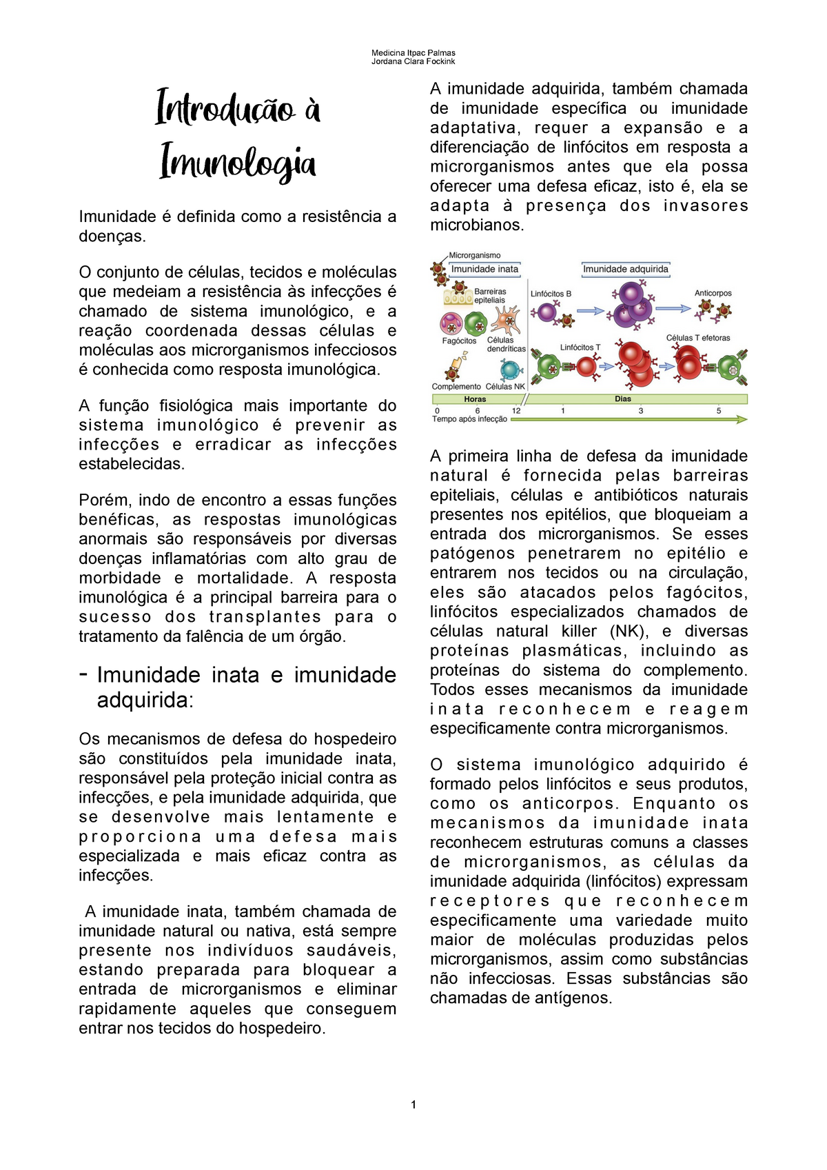 Imunonogia - Resumo De Imunologia - Introdução à Imunologia Imunidade é ...