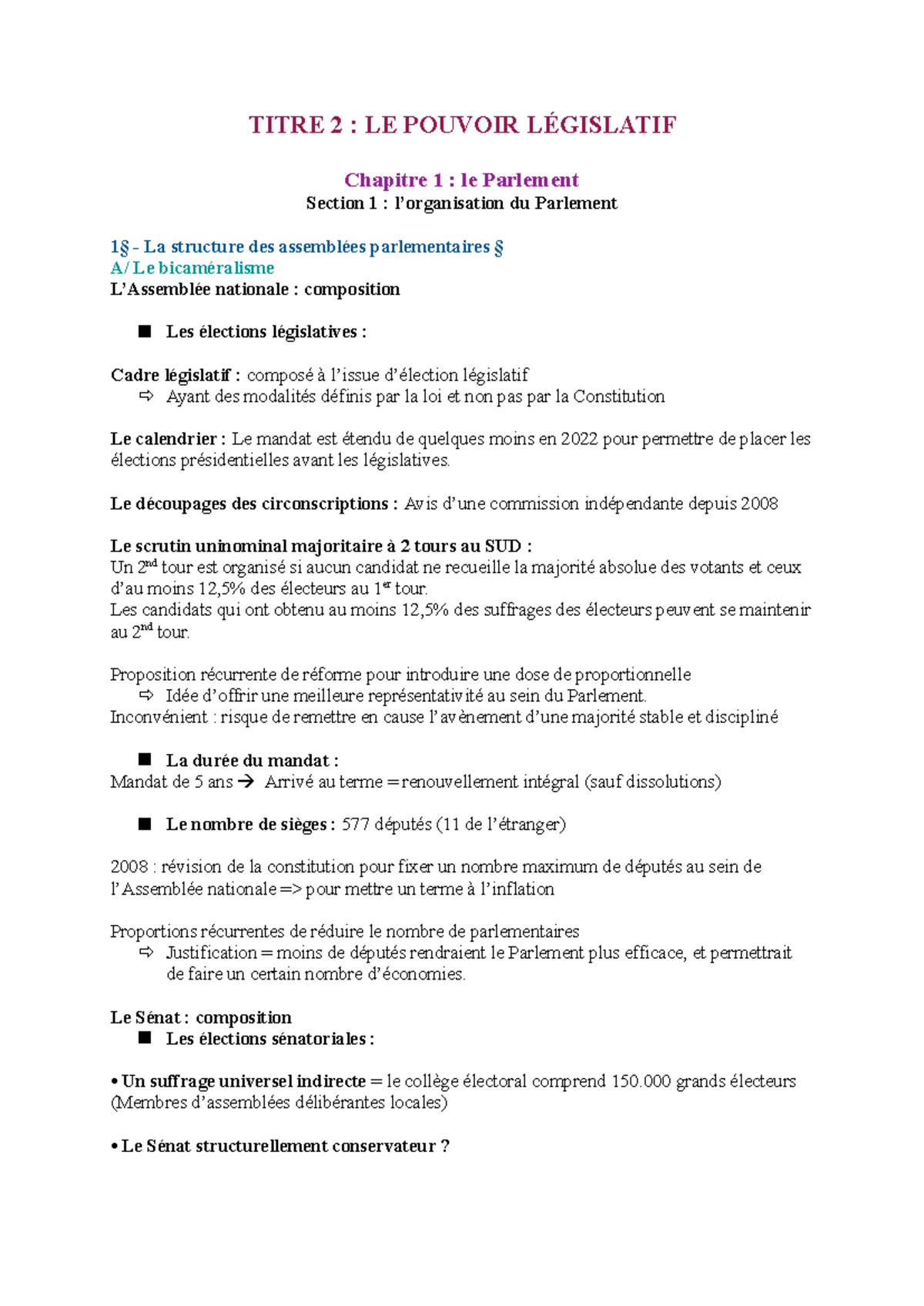 P.2 - T.2 - Chap. 1 - TITRE 2 : LE POUVOIR LÉGISLATIF Chapitre 1 : Le ...