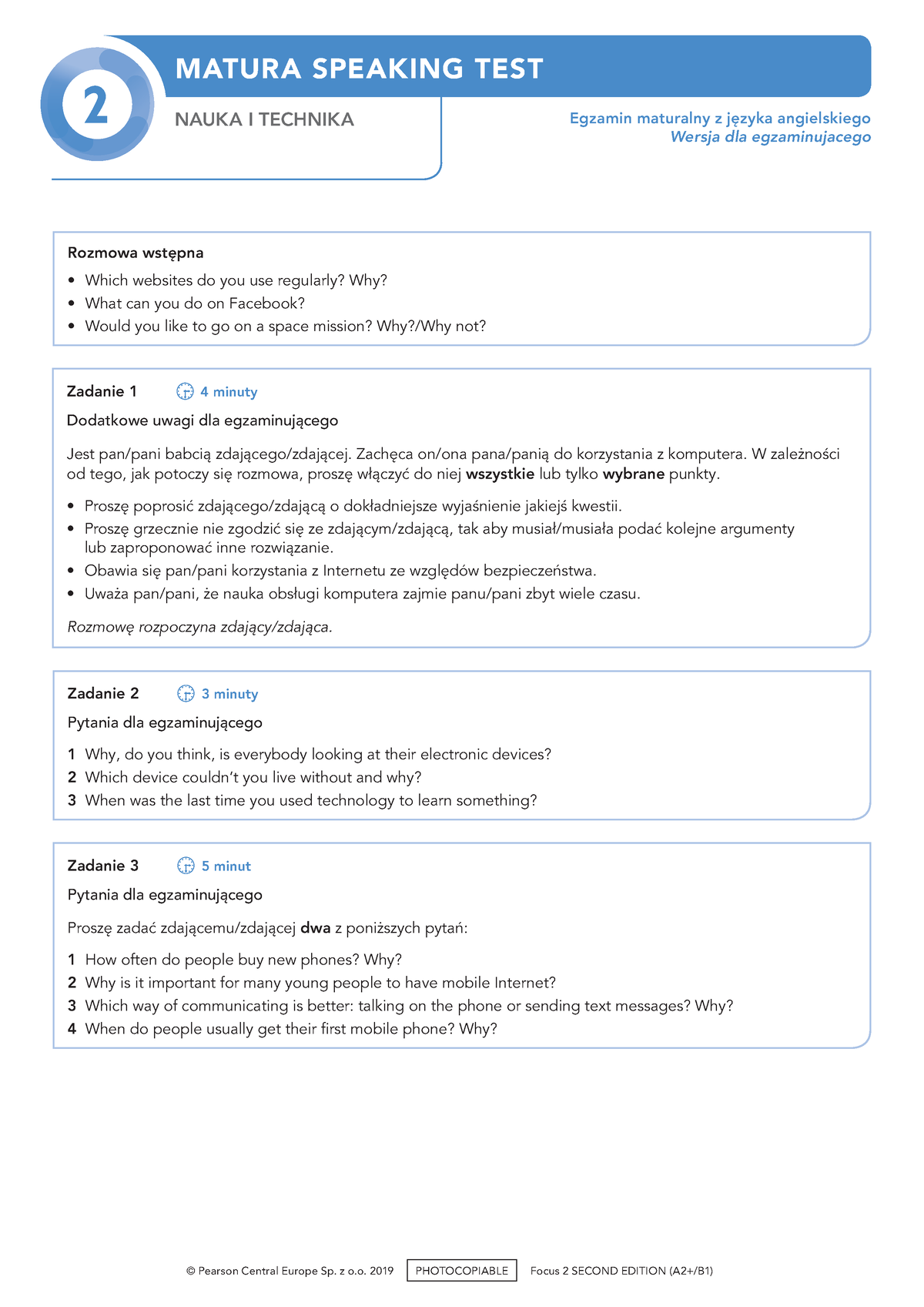 Focus 2 2ed Matura Speaking Unit 2 For Teacher - © Pearson Central ...