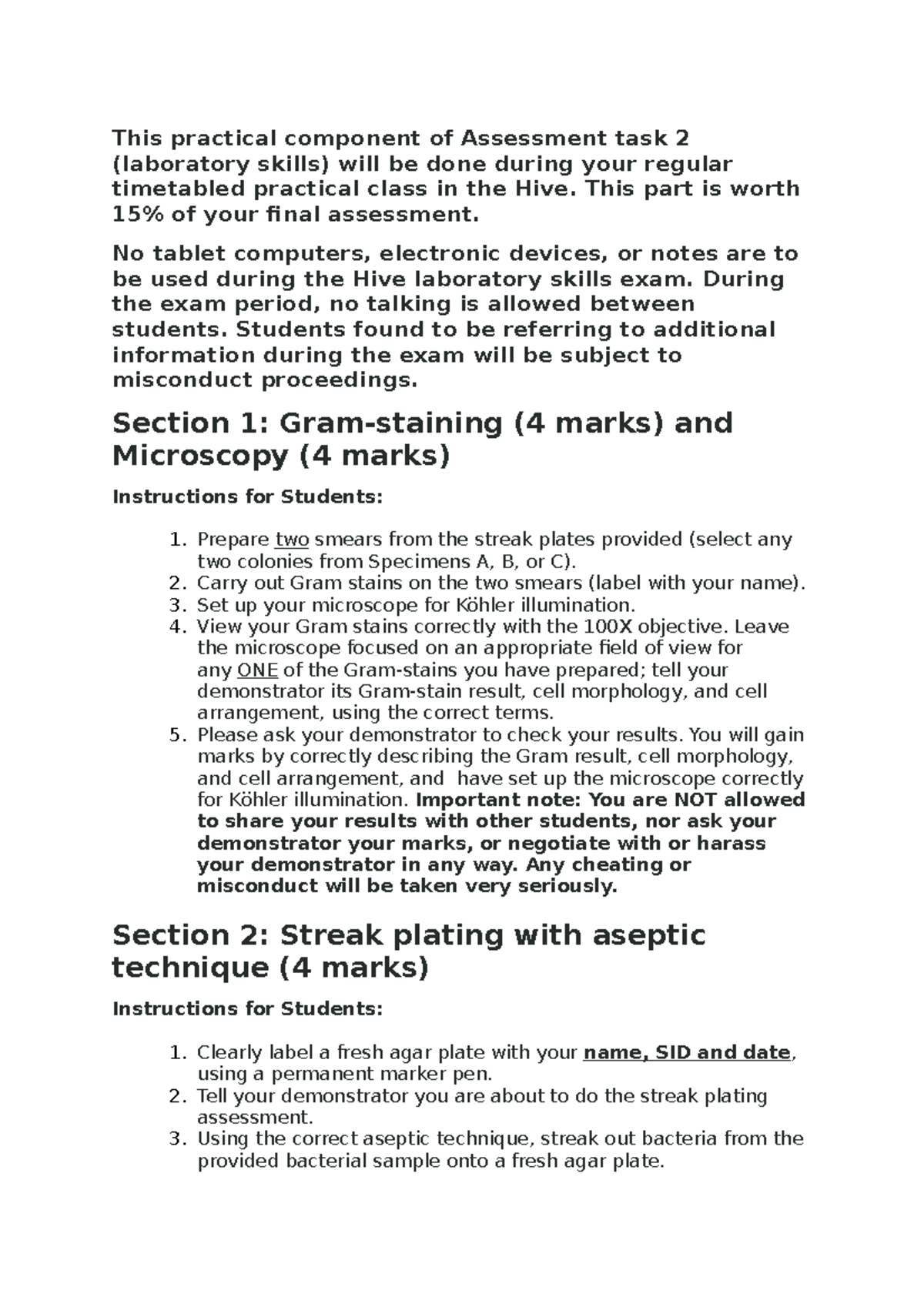 Instructions of Assessment task 2 (laboratory skills) general ...