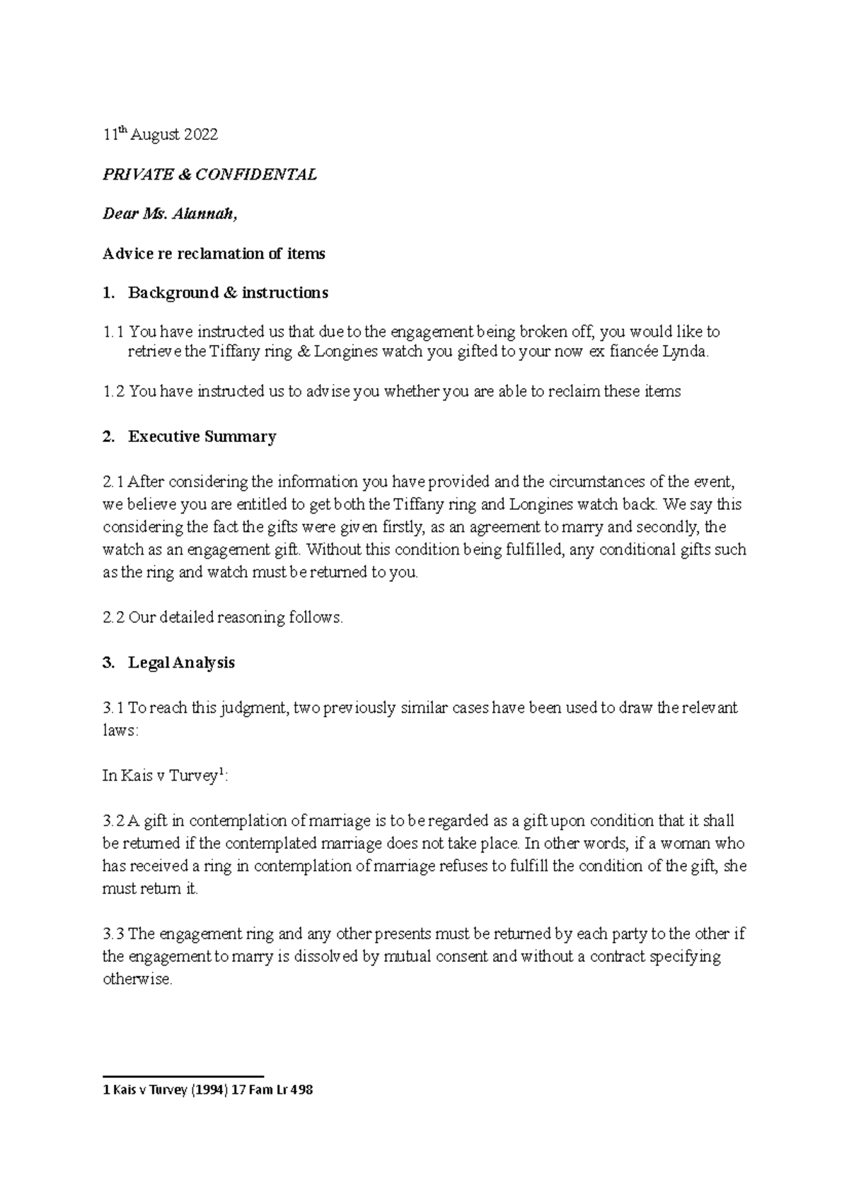 Opinion Letter - B- Written Assignment - 11 th August 2022 PRIVATE ...