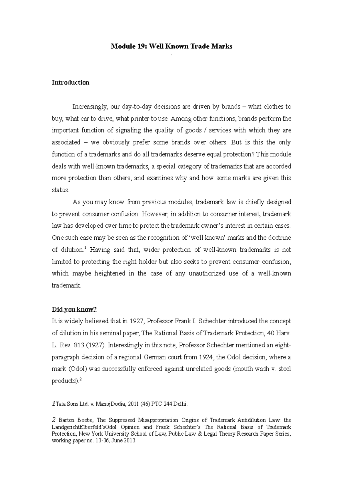 Module 19.Text Well Known Marks - Module 19: Well Known Trade Marks ...