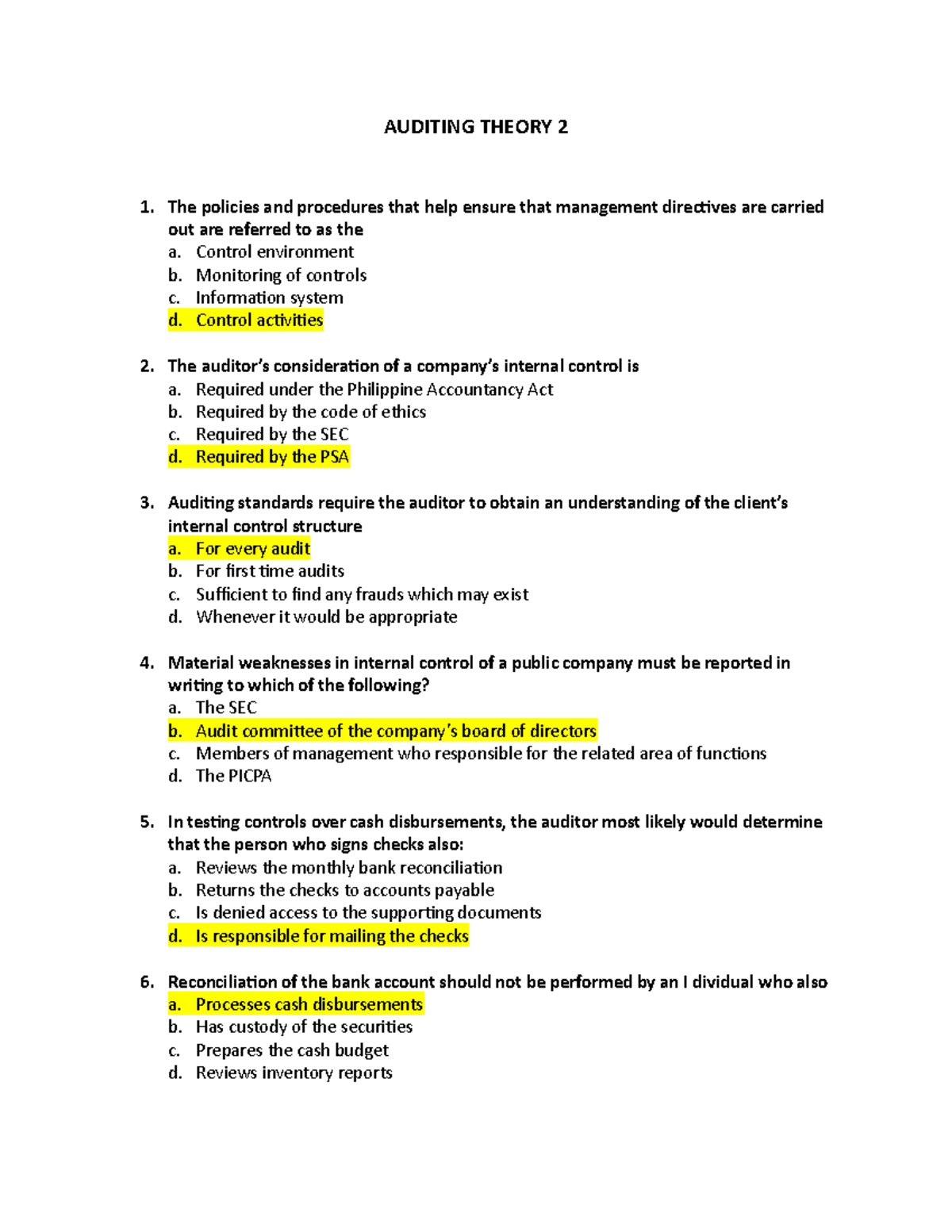 Auditing Theory 2 - COMPOSE OF MULTIPLE CHOICE QUESTIONS - AUDITING ...