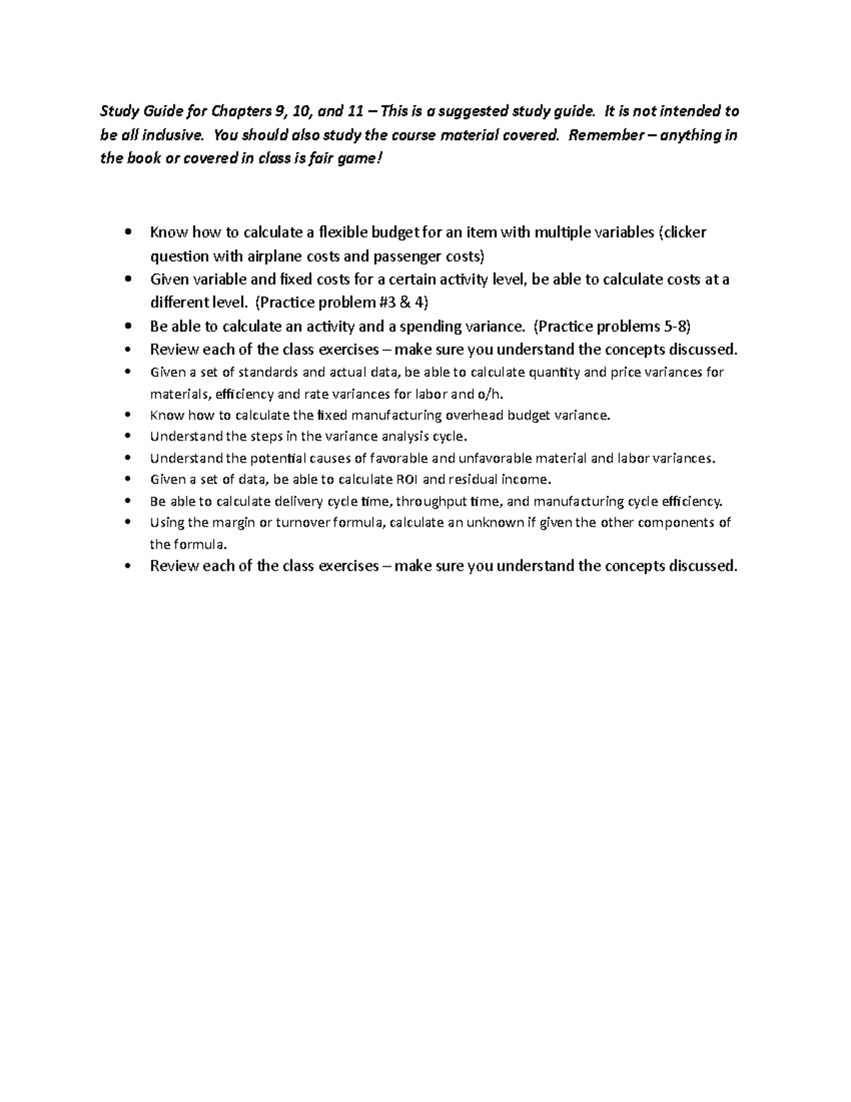 Exam 4 study guide - Study Guide for Chapters 9, 10, and 11 – This is a ...