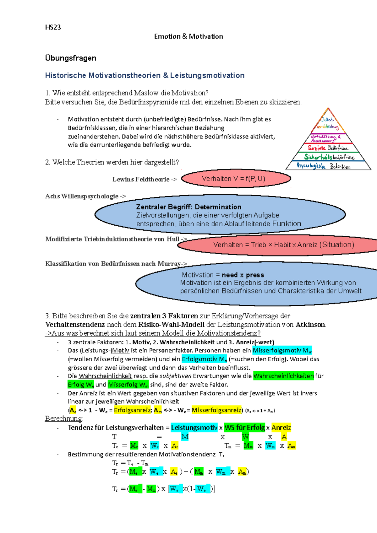 VL8 Leistungsmotivation Uebungsfragen bearbeitet - HS Emotion ...