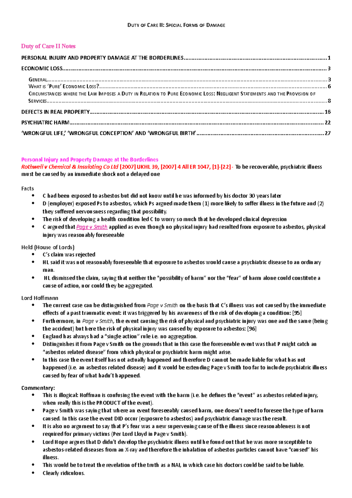 duty-of-care-ii-notes-lots-duty-of-care-ii-special-forms-of-damage