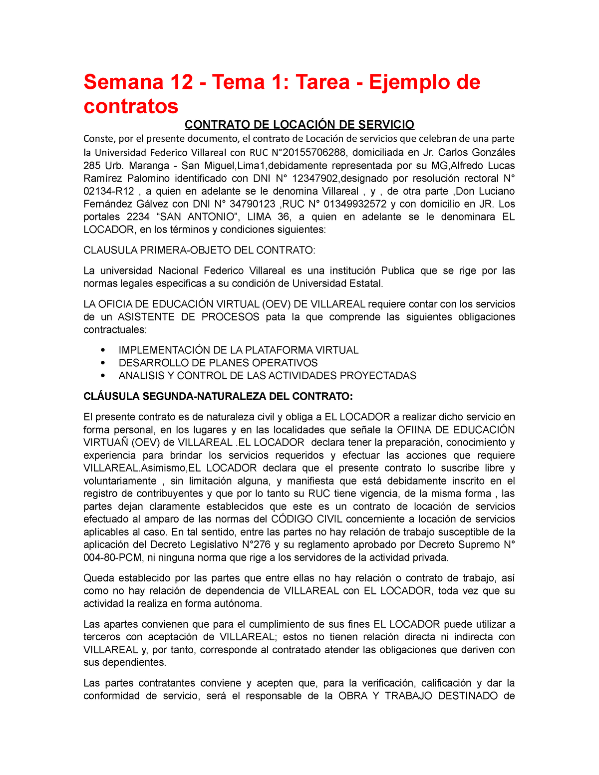 Semana 12 Vunes Semana 12 Tema 1 Tarea Ejemplo De Contratos Contrato De LocaciÓn De 9688