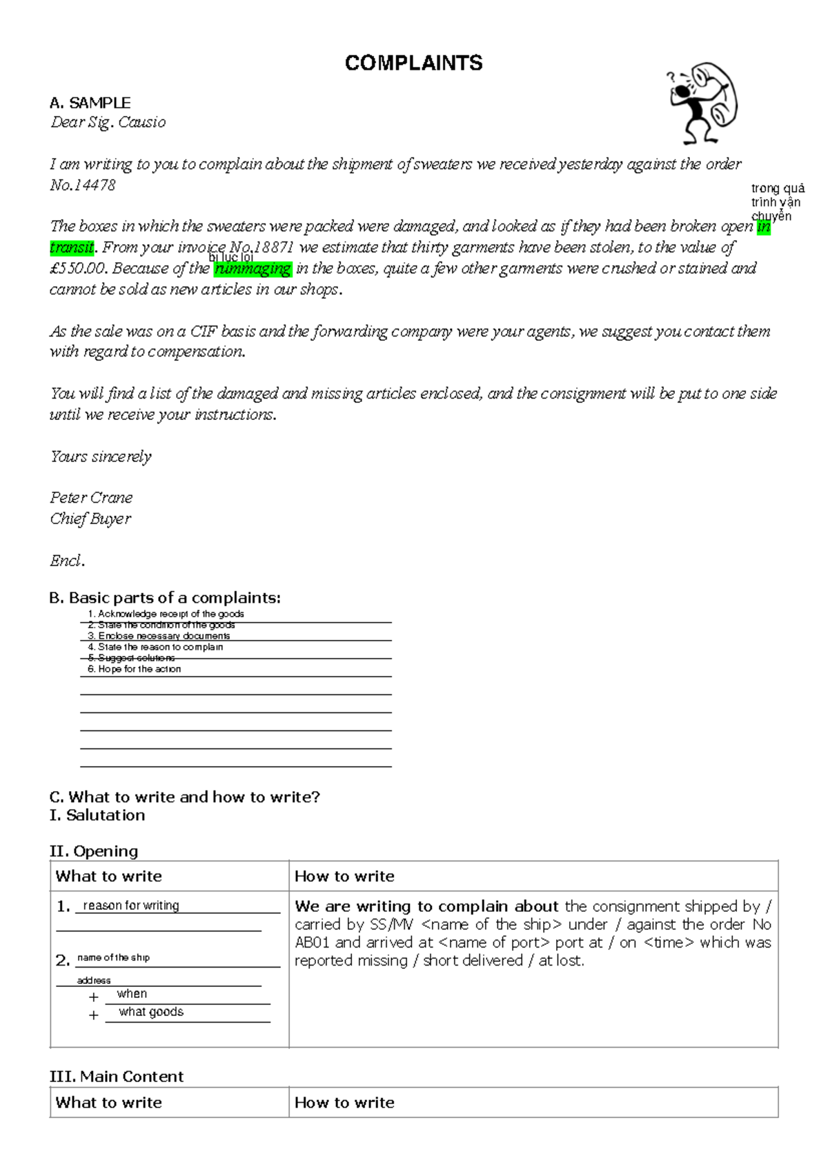 8 Complain and reply to complain Handout Hieu version - COMPLAINTS A ...