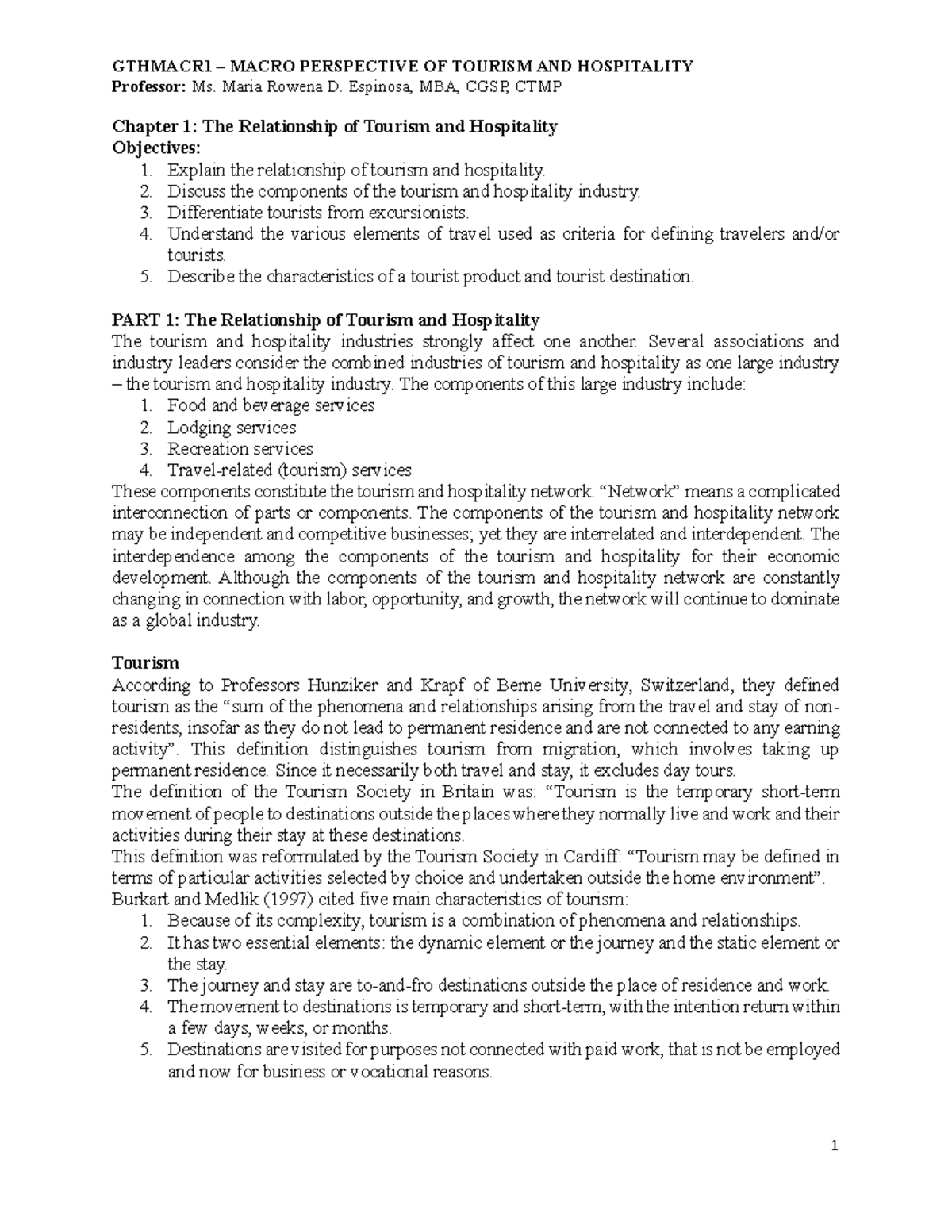 Gthmacr 1 – Macro Perspective OF Tourism AND Hospitality - Professor ...