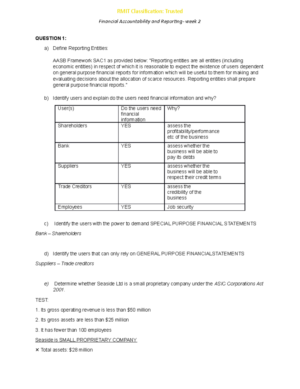 Week 1 questions solutions - Financial Accountability and Reporting ...