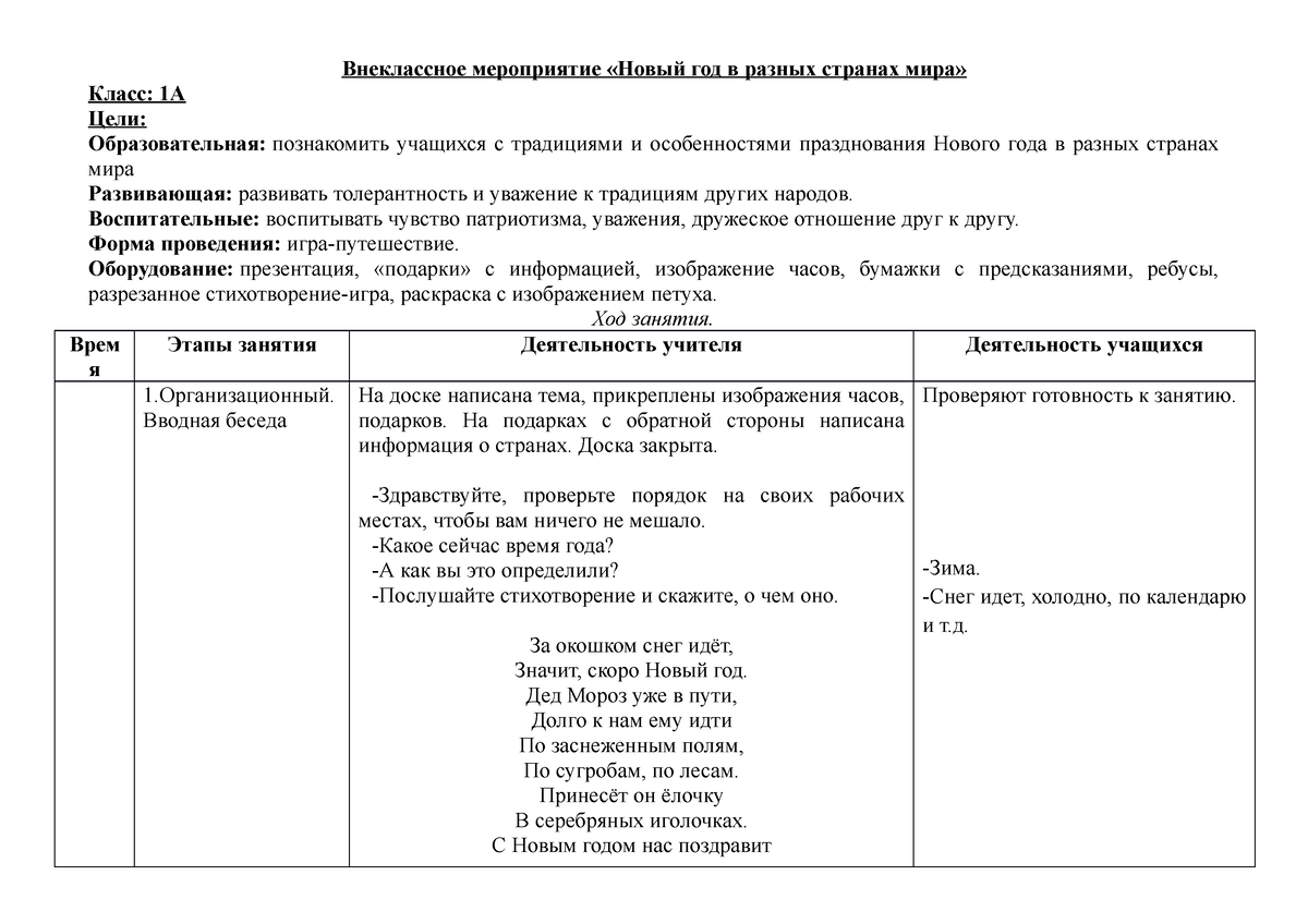 Новый год в разных странах - Внеклассное мероприятие «Новый год в разных  странах мира» Класс: 1А - Studocu