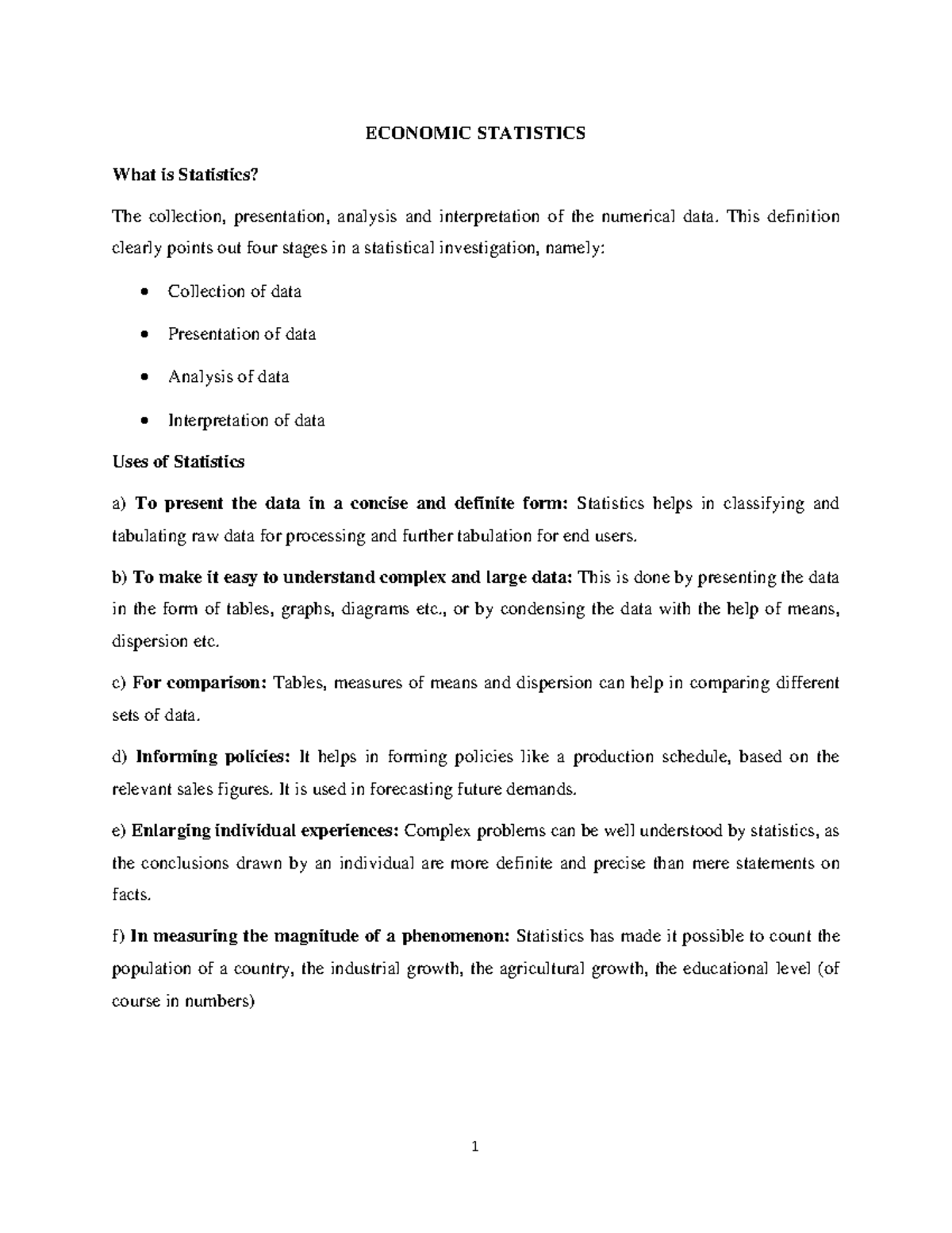 Introduction, data collection and sampling - ECONOMIC STATISTICS What ...