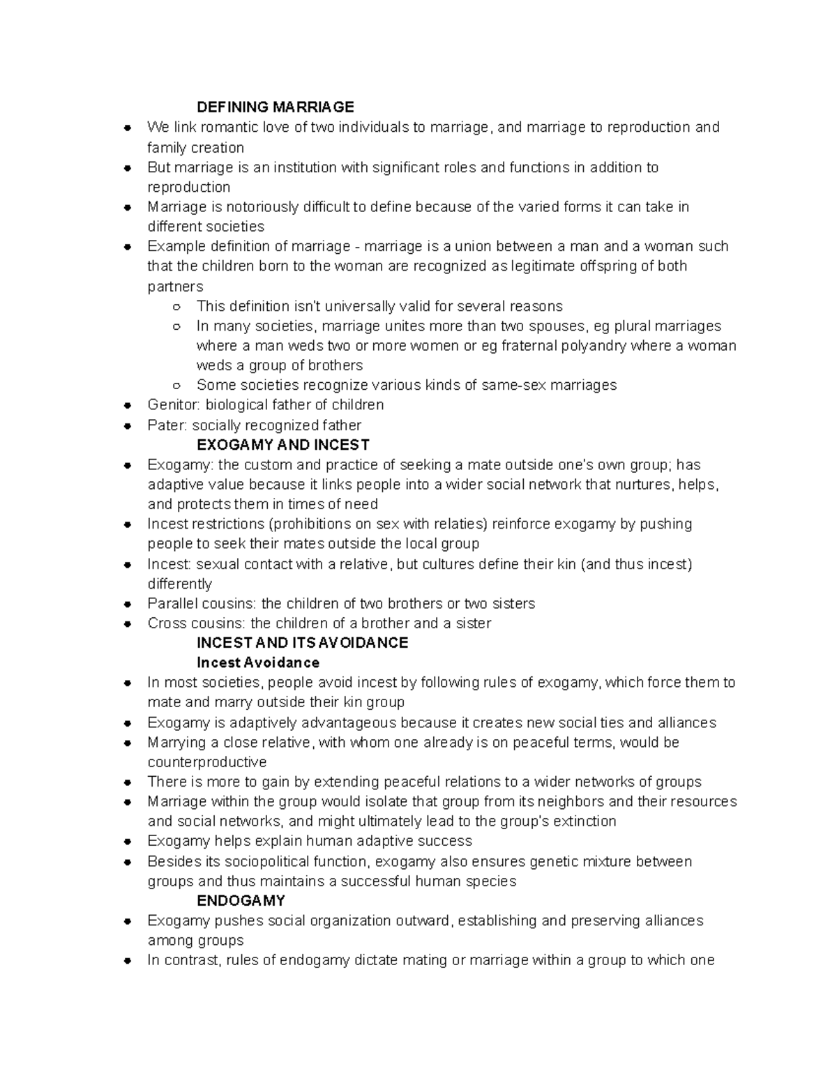ANTH1006 CH20 - Lecture notes ch20 - DEFINING MARRIAGE We link romantic ...