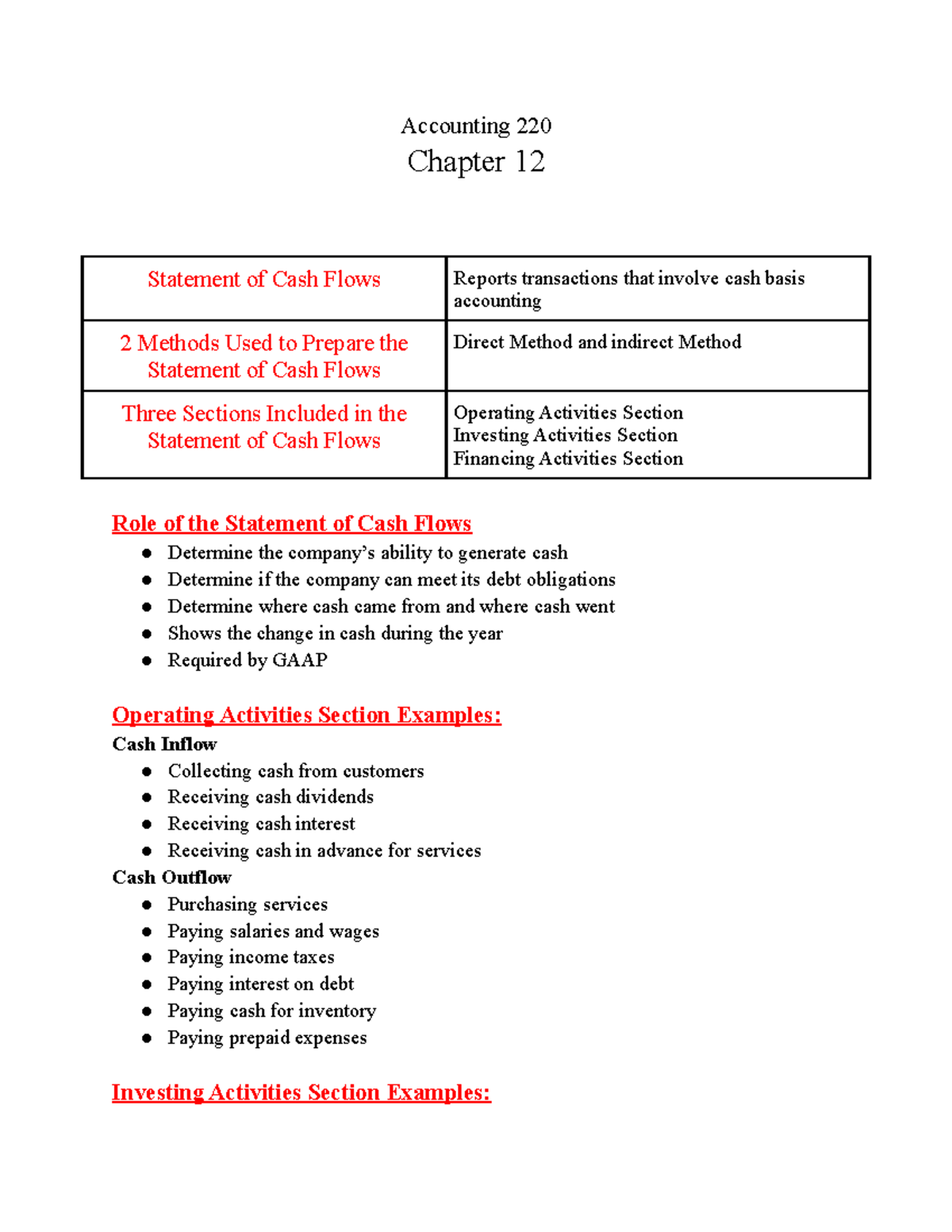 Accounting 220 Chapter 12 - Accounting 220 Chapter 12 Statement Of Cash ...