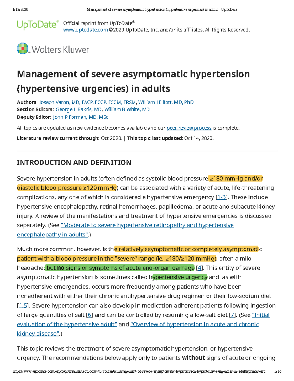 Management Of Severe Asymptomatic Hypertension Hypertensive Urgencies In Adults Up To Date 0018