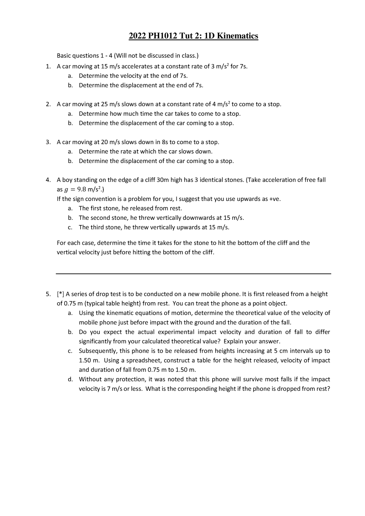 2022 PH1012 Tut 2 - practice questions - 2022 PH1012 Tut 2: 1D ...