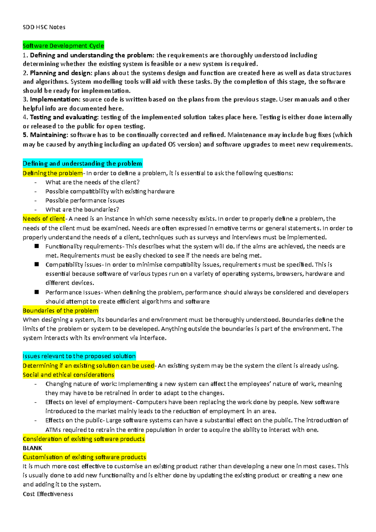 SDD HSC Notes, full - SDD HSC Notes Software Development Cycle 1 ...