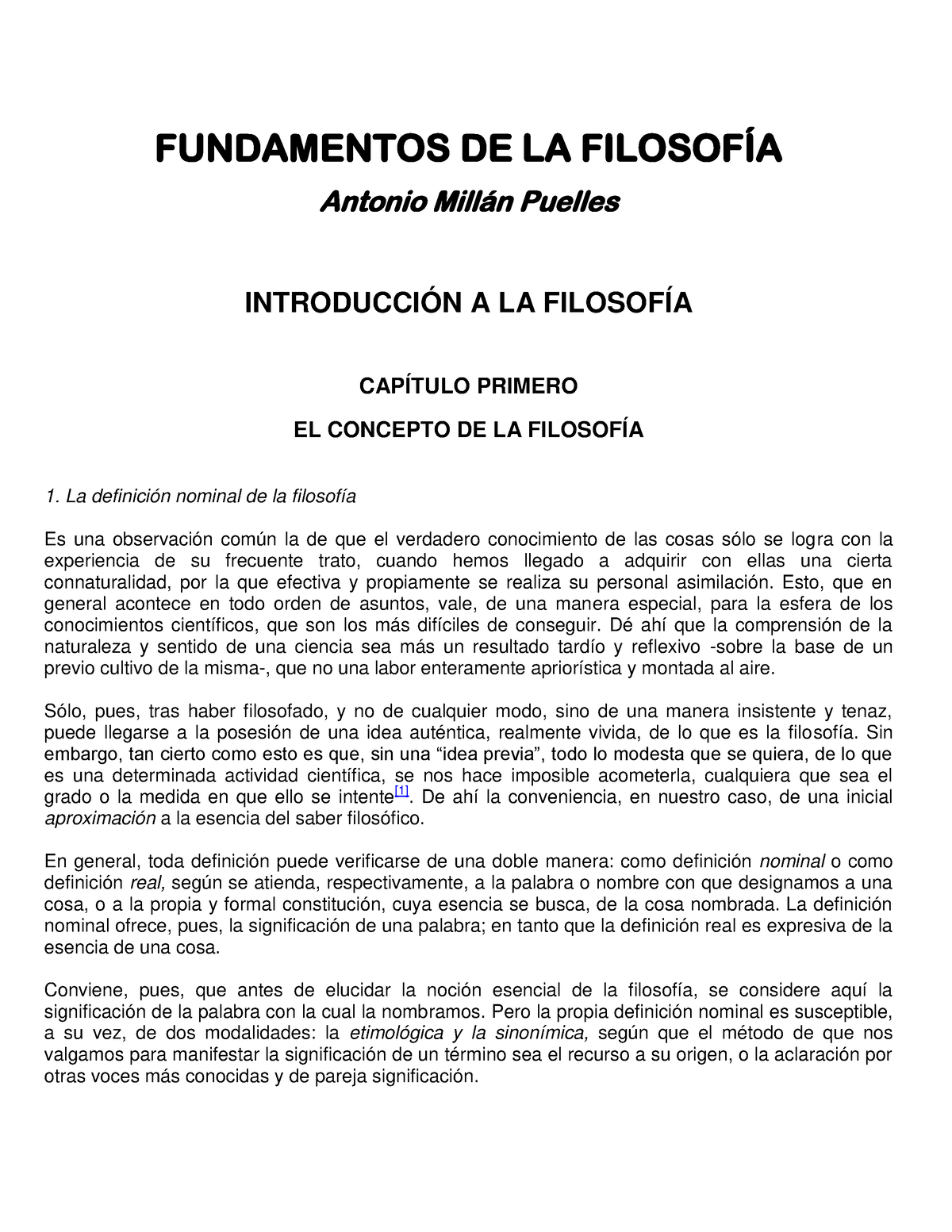 Millan Puelles Fundamentos De La Filosofía Cap I - FUNDAMENTOS DE LA ...