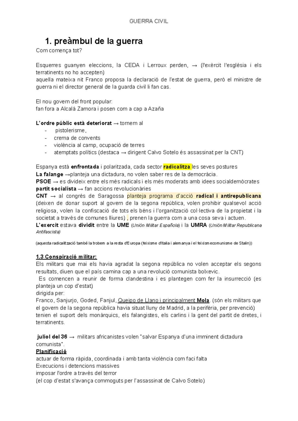 Apuntshistoria - GUERRA CIVIL 1. preàmbul de la guerra Com comença tot ...