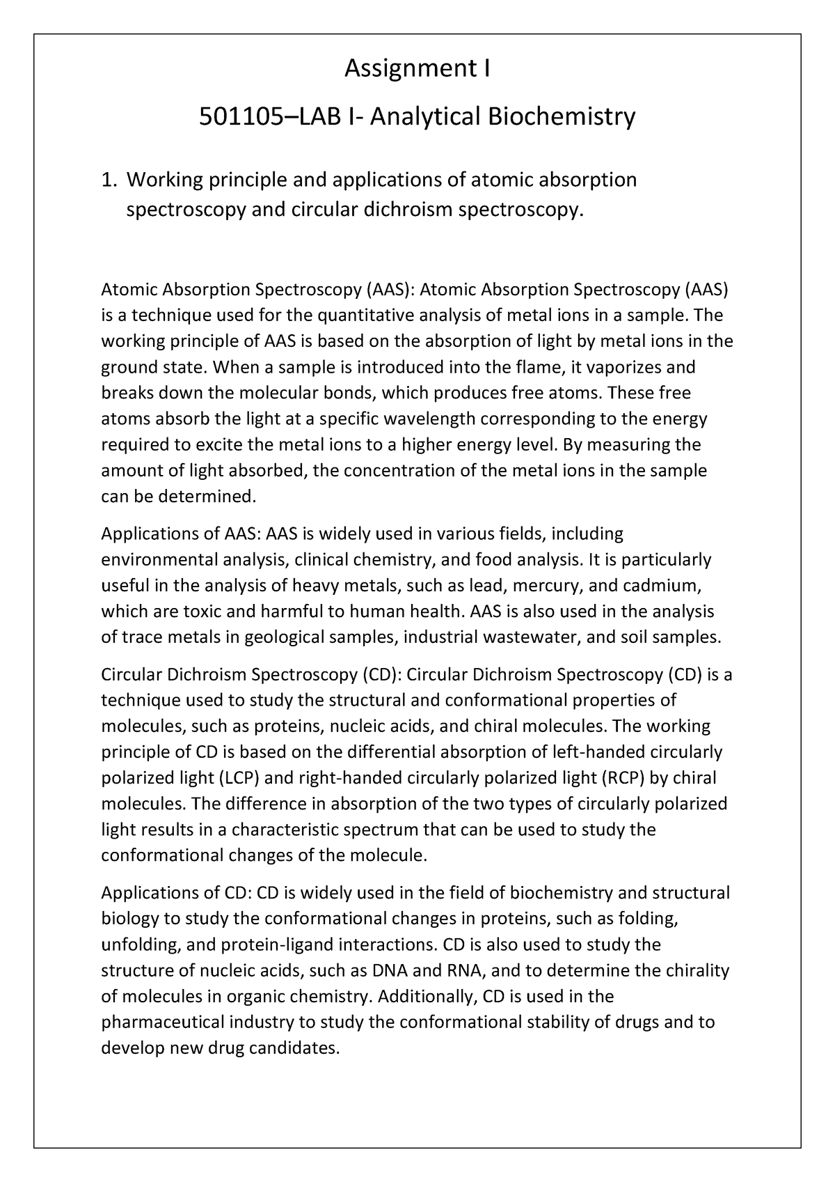 LAB I- Analytical Biochemistry - Working Principle And Applications Of ...