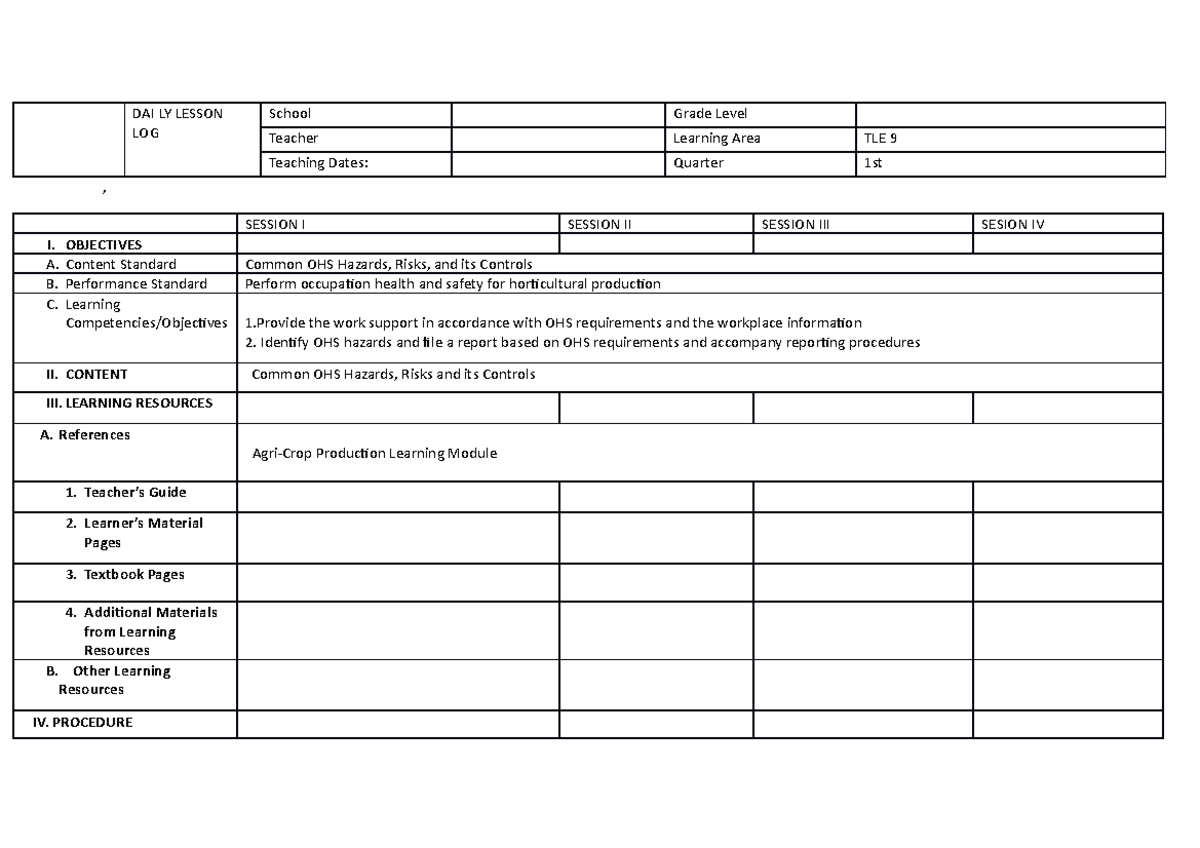 Q1-W3-TLE 9 - GUIDE - DAI LY LESSON LOG School Grade Level Teacher ...