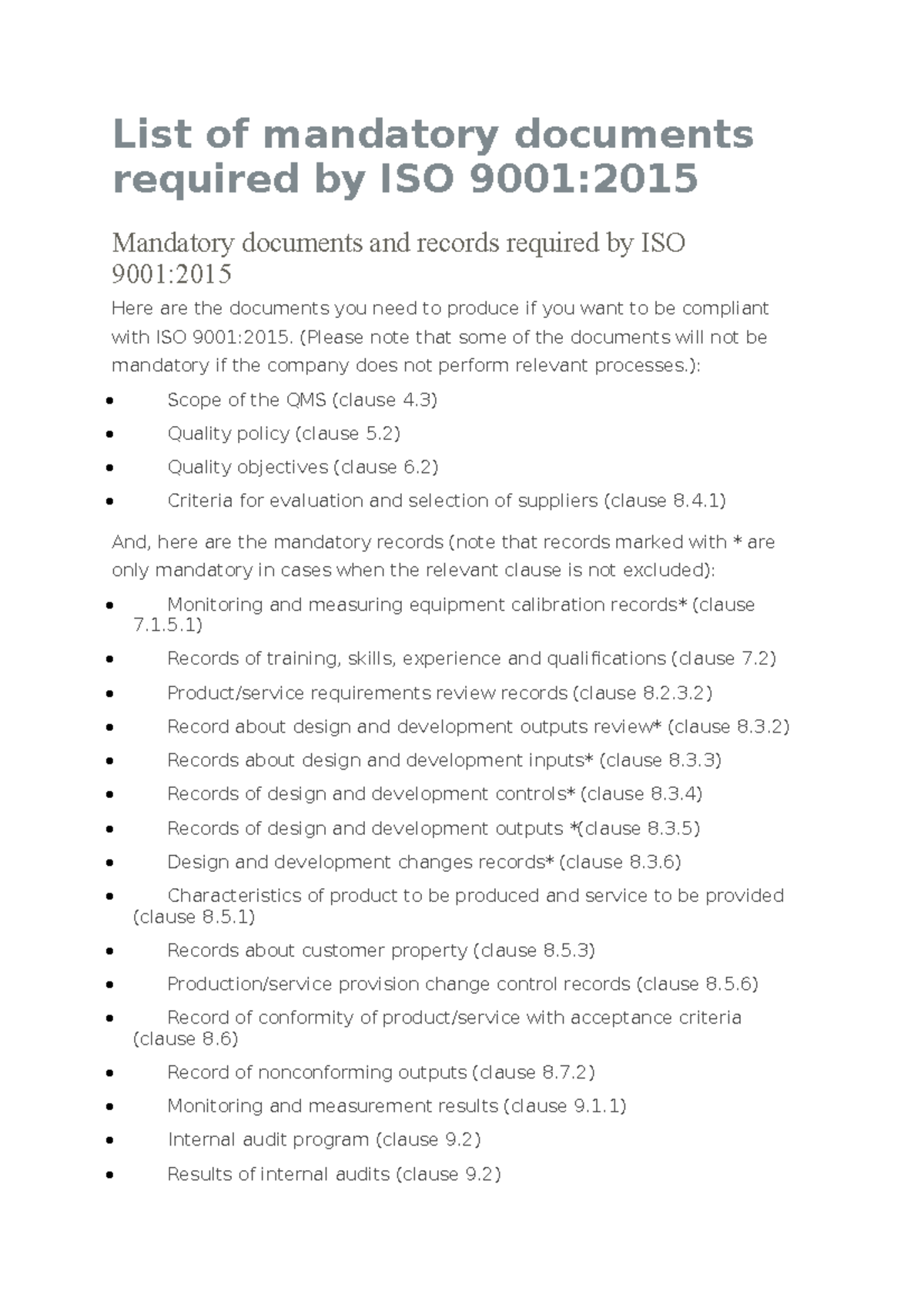List-of-mandatory-documents-required-by-iso-9001 compress - List of ...