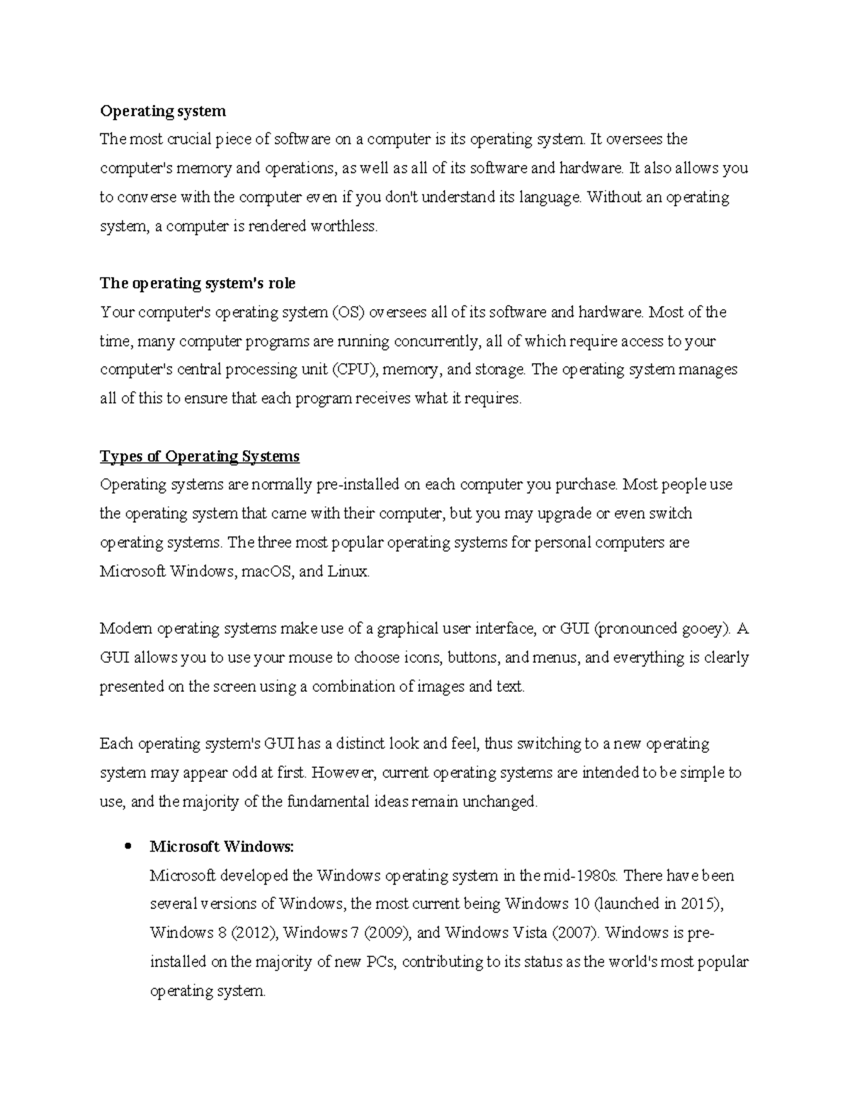 Operating Systeam - Operating system The most crucial piece of software ...
