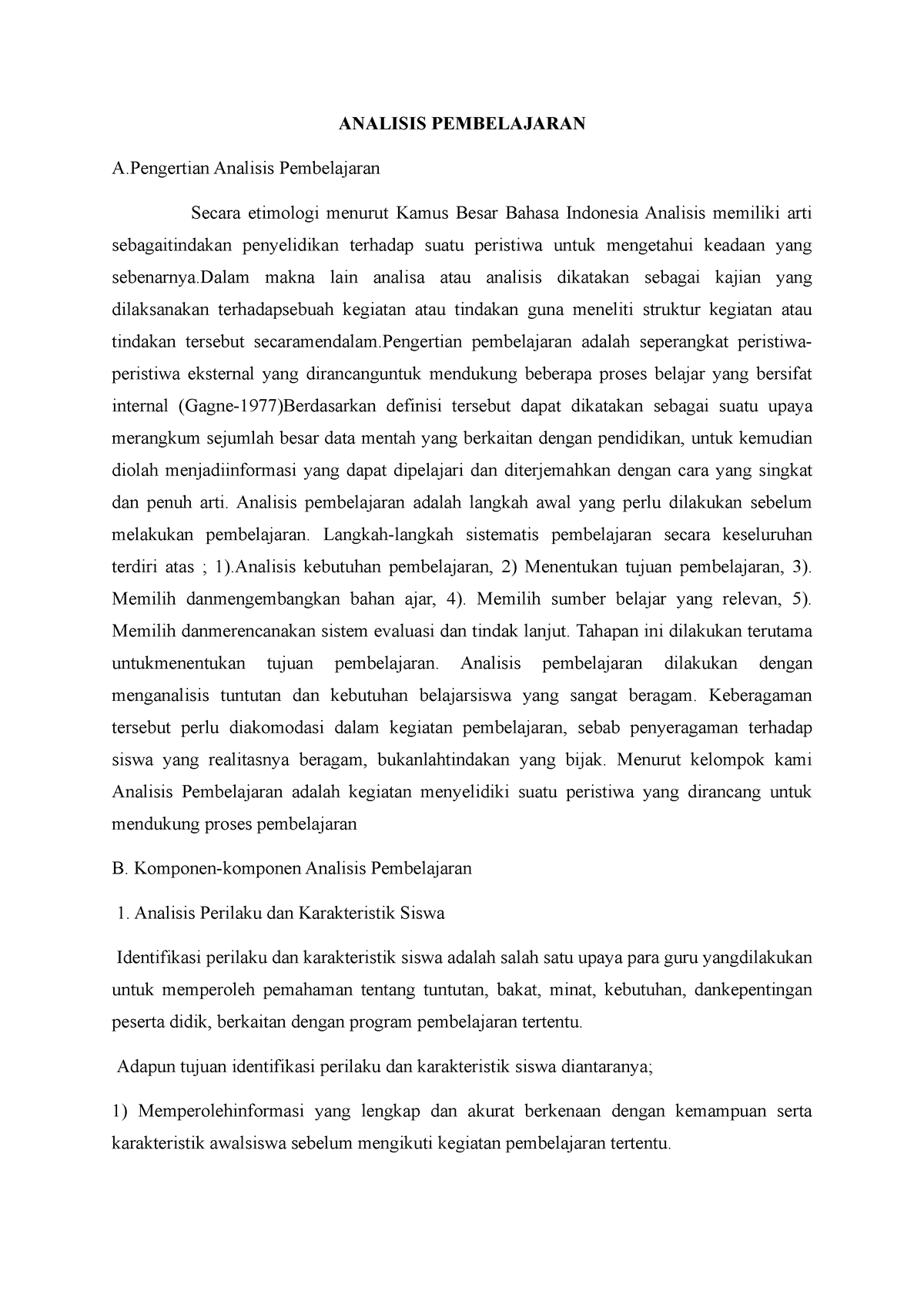 Summary Analisis Pembelajaran - ANALISIS PEMBELAJARAN A Analisis ...