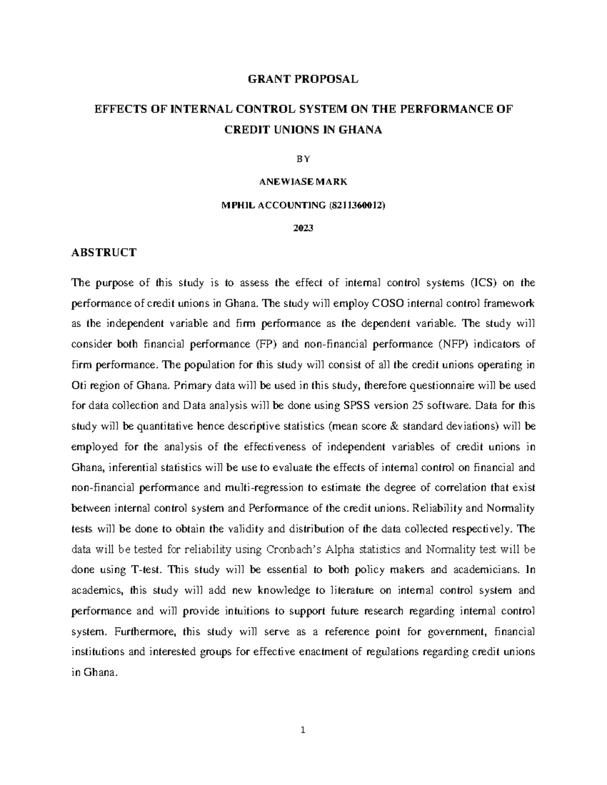 8211360012. Grant Proposal - GRANT PROPOSAL EFFECTS OF INTERNAL CONTROL ...