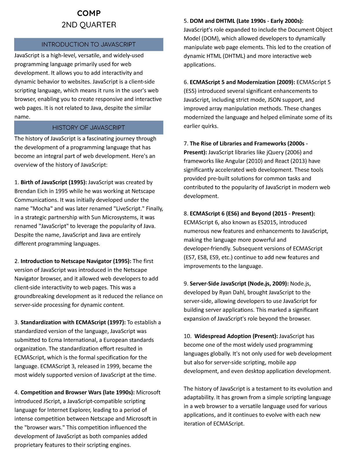 Comp 2nd Q Reviewer - Review well. - COMP 2ND QUARTER INTRODUCTION TO ...