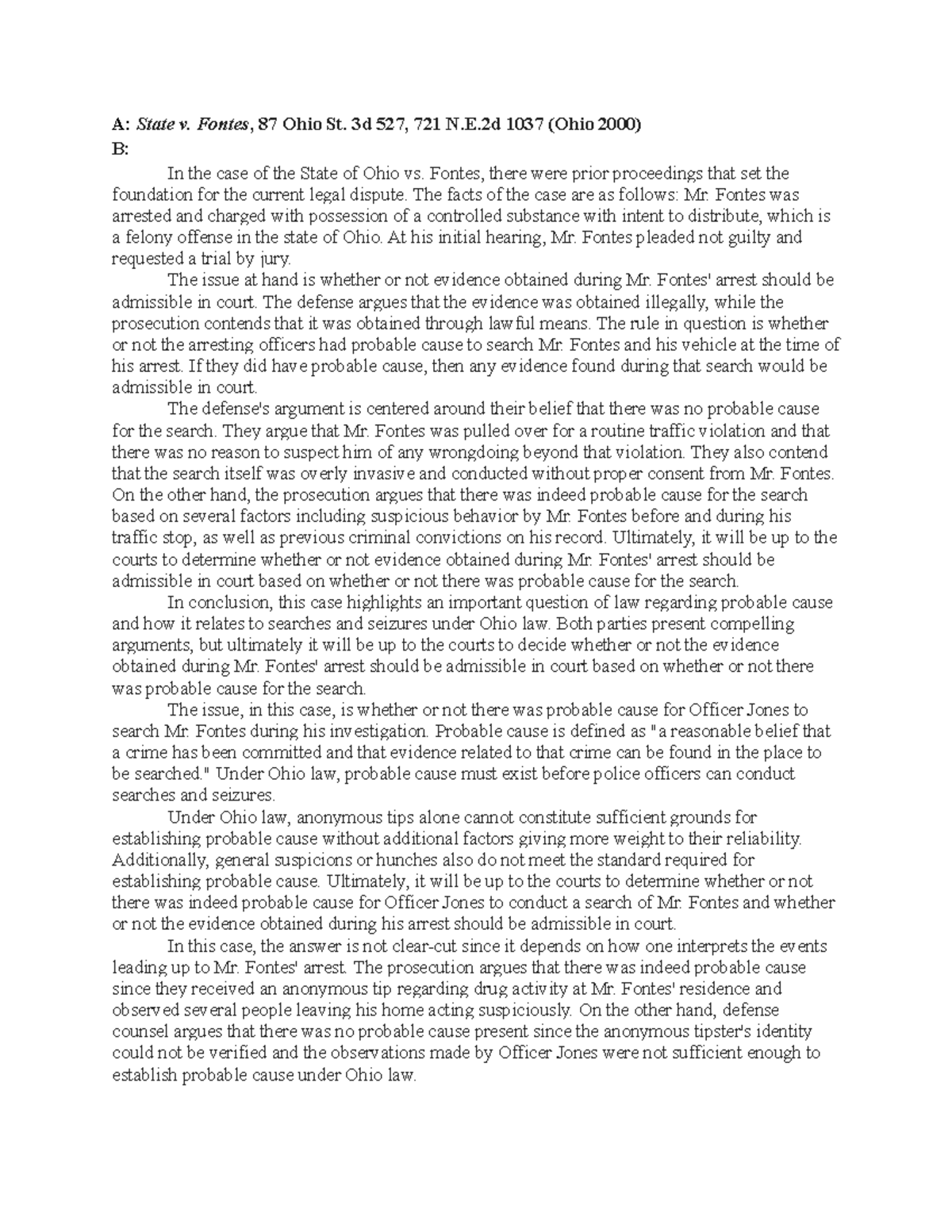 Case Brief 1 - this is an example - A: State v. Fontes, 87 Ohio St. 3d ...