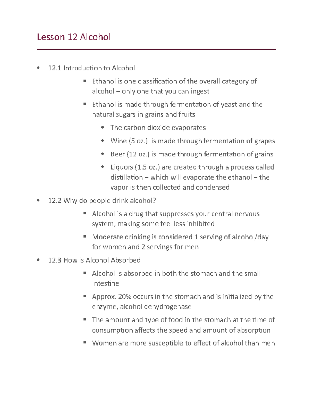 Lesson 12 Lecture notes 12 Lesson 12 Alcohol 12 Introduction to