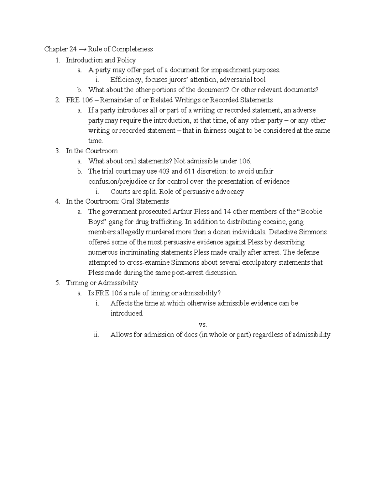 Chapter 24 Notes - Evidence - Chapter 24 → Rule of Completeness ...